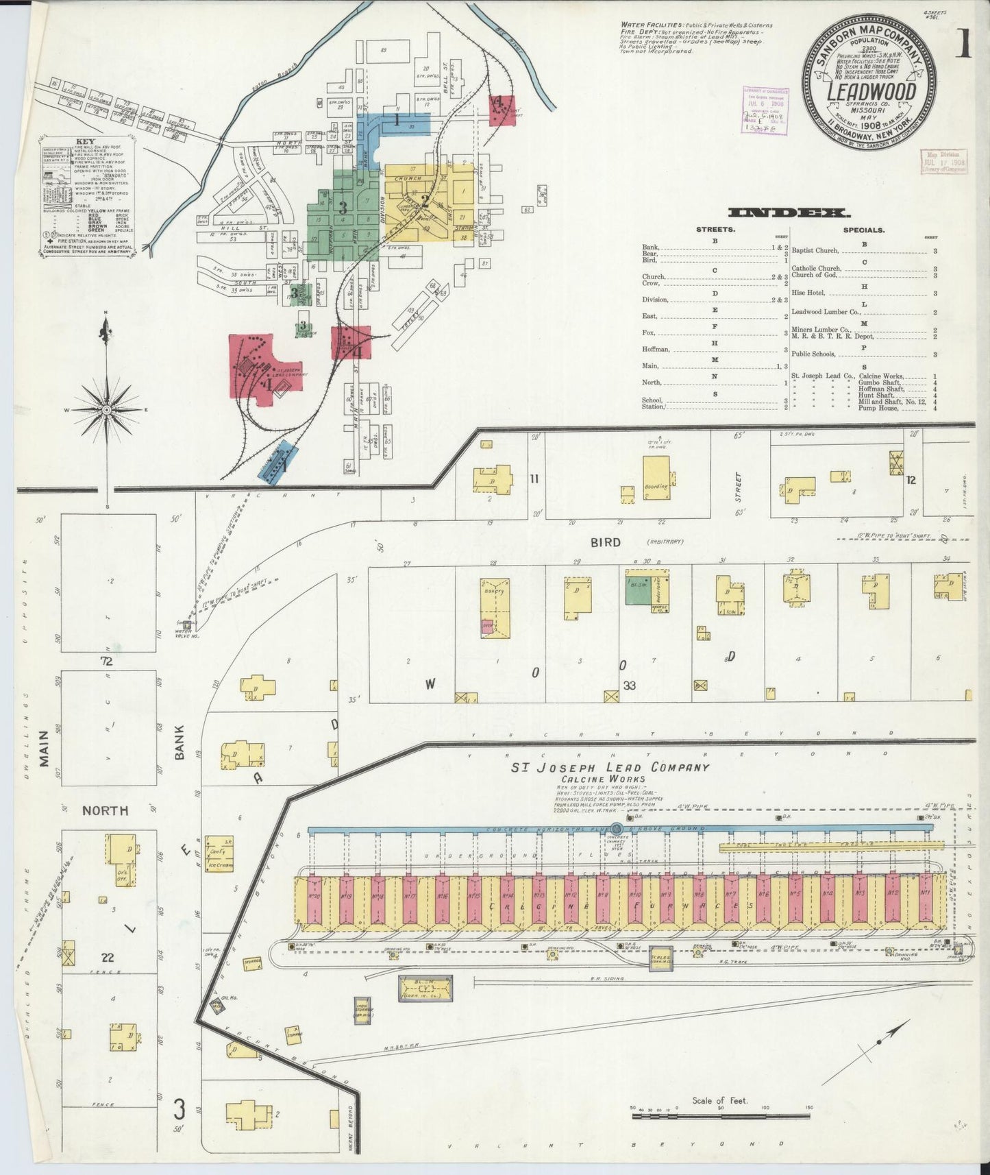Sanborn Fire Insurance Map from Leadwood, Saint Francois County, Missouri (1908), Sheet #0001 - Historic Sanborn Fire Insurance Map Print, vintage old map wall art, antique decor, genealogy gift, Missouri Missouri map