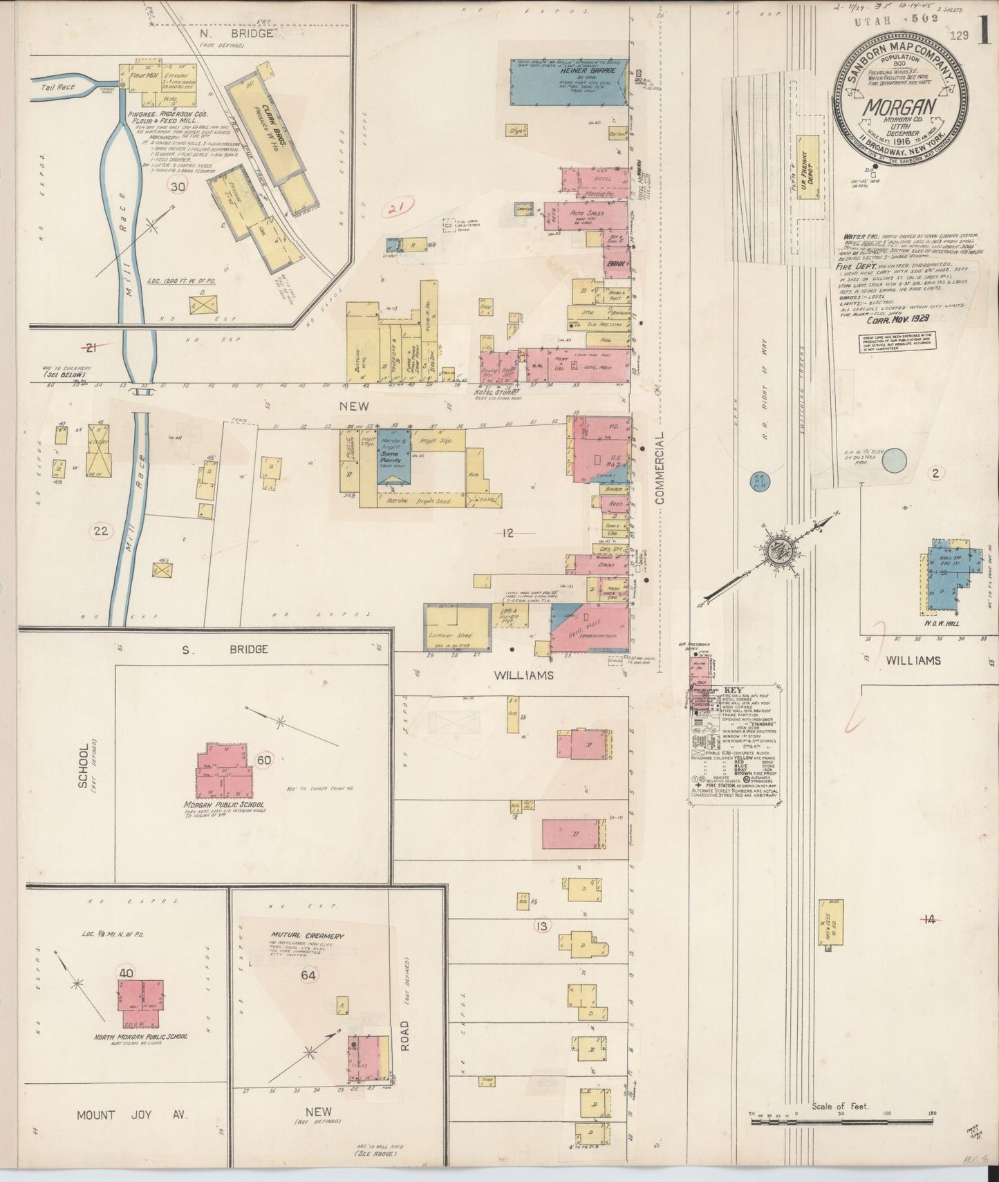 Sanborn Fire Insurance Map from Morgan, Morgan County, Utah (1929), Sheet #0001 - Historic Sanborn Fire Insurance Map Print, vintage old map wall art, antique decor, genealogy gift, Utah Utah map
