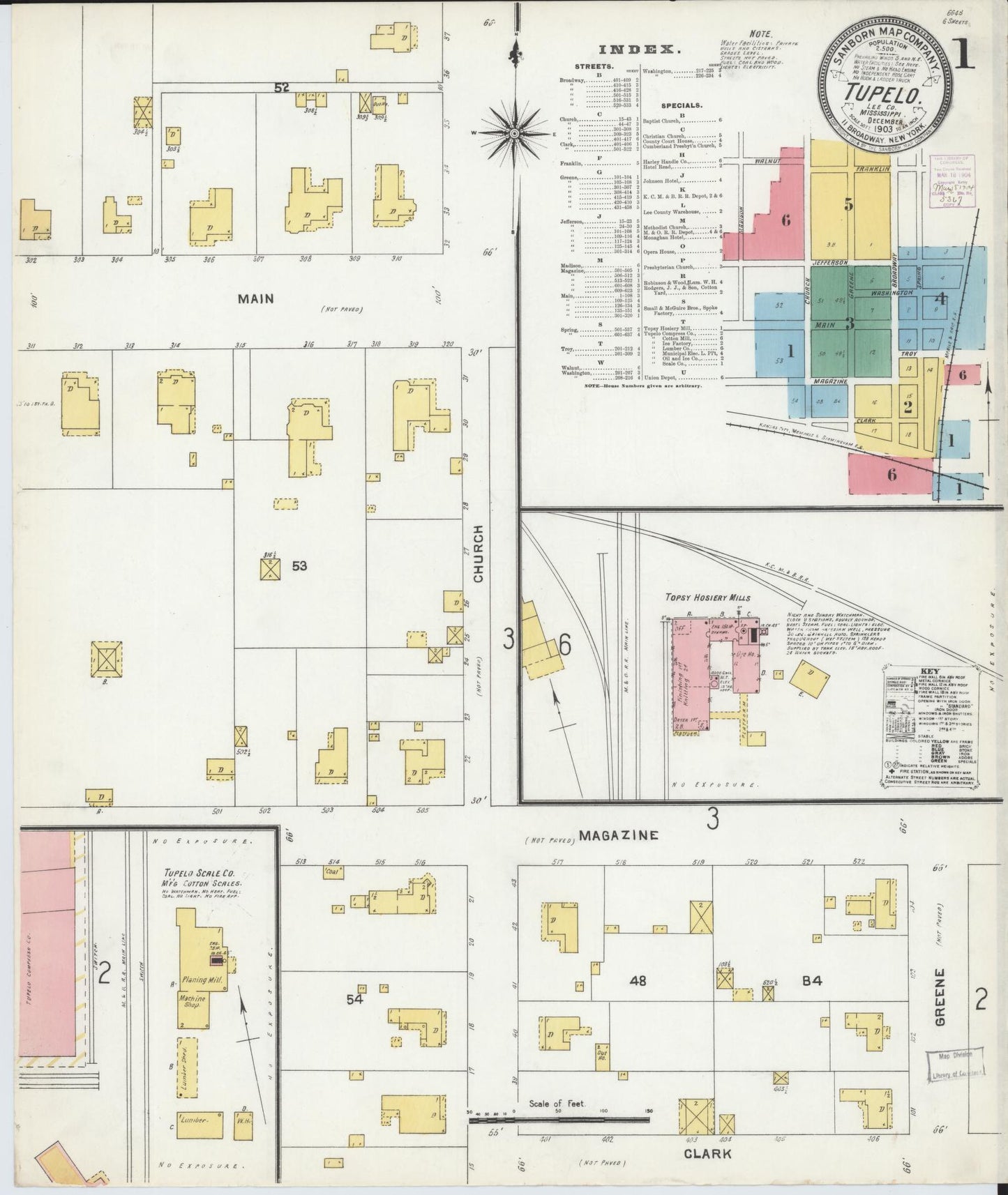 Sanborn Fire Insurance Map from Tupelo, Lee County, Mississippi (1903), Sheet #0001 - Historic Sanborn Fire Insurance Map Print, vintage old map wall art, antique decor, genealogy gift, Mississippi Mississippi map