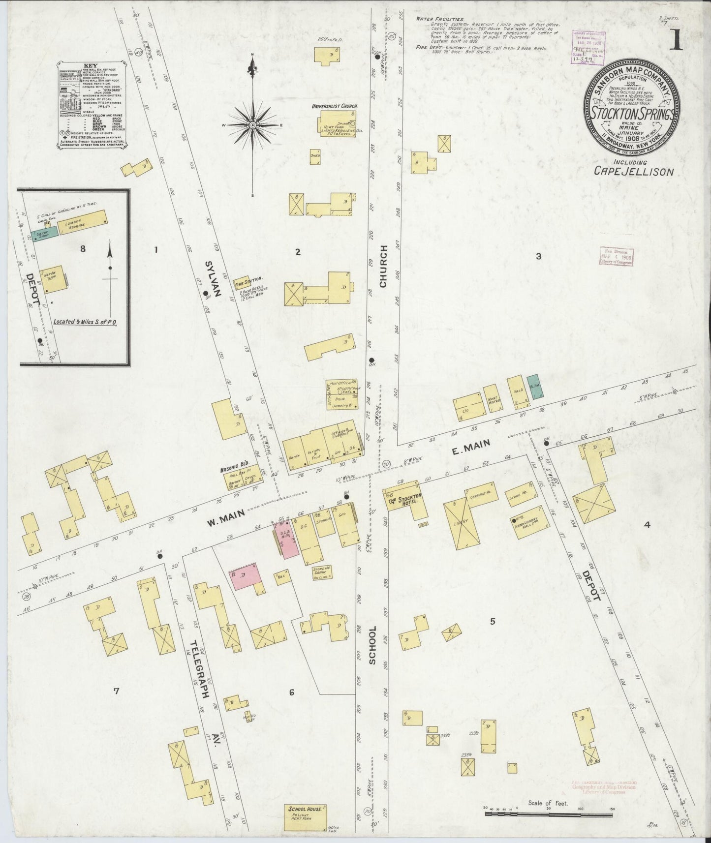 Sanborn Fire Insurance Map from Stockton Springs, Waldo County, Maine. (1908) – Historic Sanborn Fire Insurance Map Print