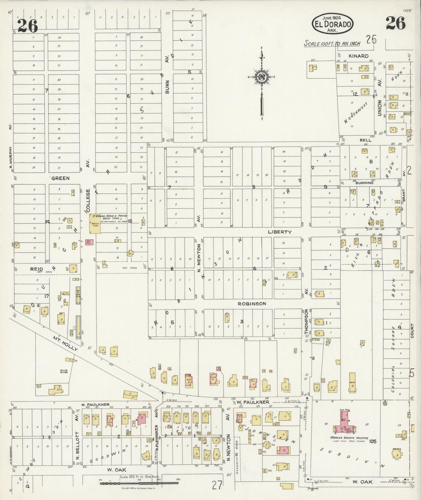 Sanborn Fire Insurance Map from El Dorado, Union County, Arkansas (1924), Sheet #0026 - Historic Sanborn Fire Insurance Map Print, vintage old map wall art, antique decor, genealogy gift, Arkansas Arkansas map
