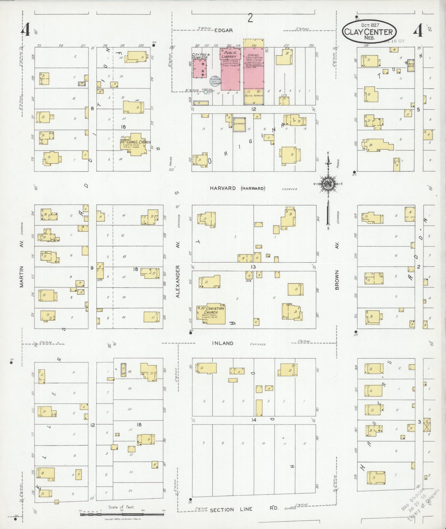 Sanborn Fire Insurance Map from Clay Center, Clay County, Nebraska (1927), Sheet #0004 - Historic Sanborn Fire Insurance Map Print, vintage old map wall art, antique decor, genealogy gift, Nebraska Nebraska map