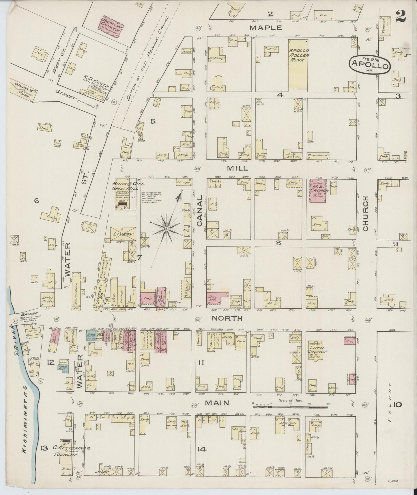 Sanborn Fire Insurance Map from Apollo, Armstrong County, Pennsylvania (1886), Sheet #0002 - Historic Sanborn Fire Insurance Map Print, vintage old map wall art, antique decor, genealogy gift, Pennsylvania Pennsylvania map