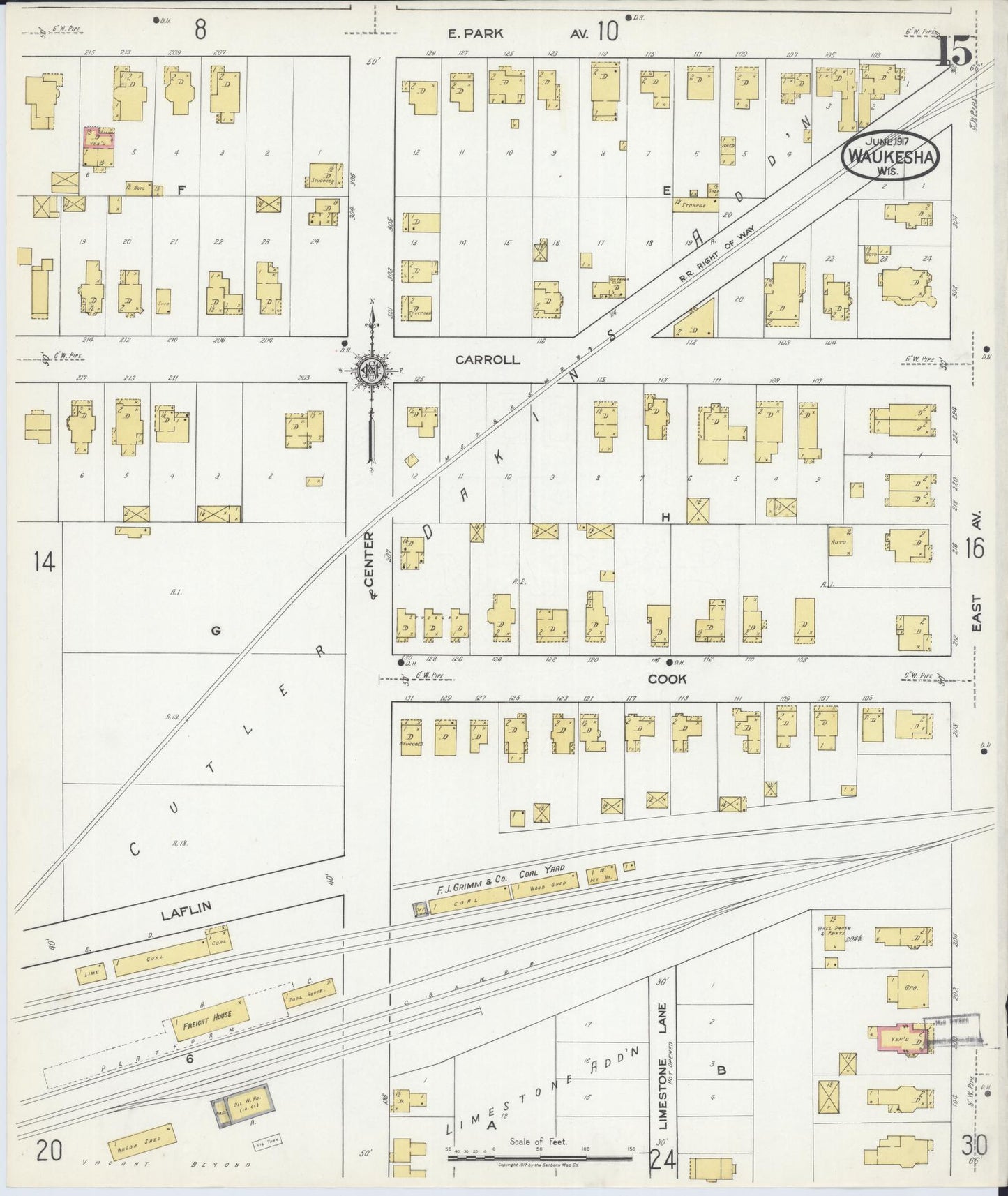 Sanborn Fire Insurance Map from Waukesha, Waukesha County, Wisconsin (1917), Sheet #0015 - Historic Sanborn Fire Insurance Map Print, vintage old map wall art, antique decor, genealogy gift, Wisconsin Wisconsin map