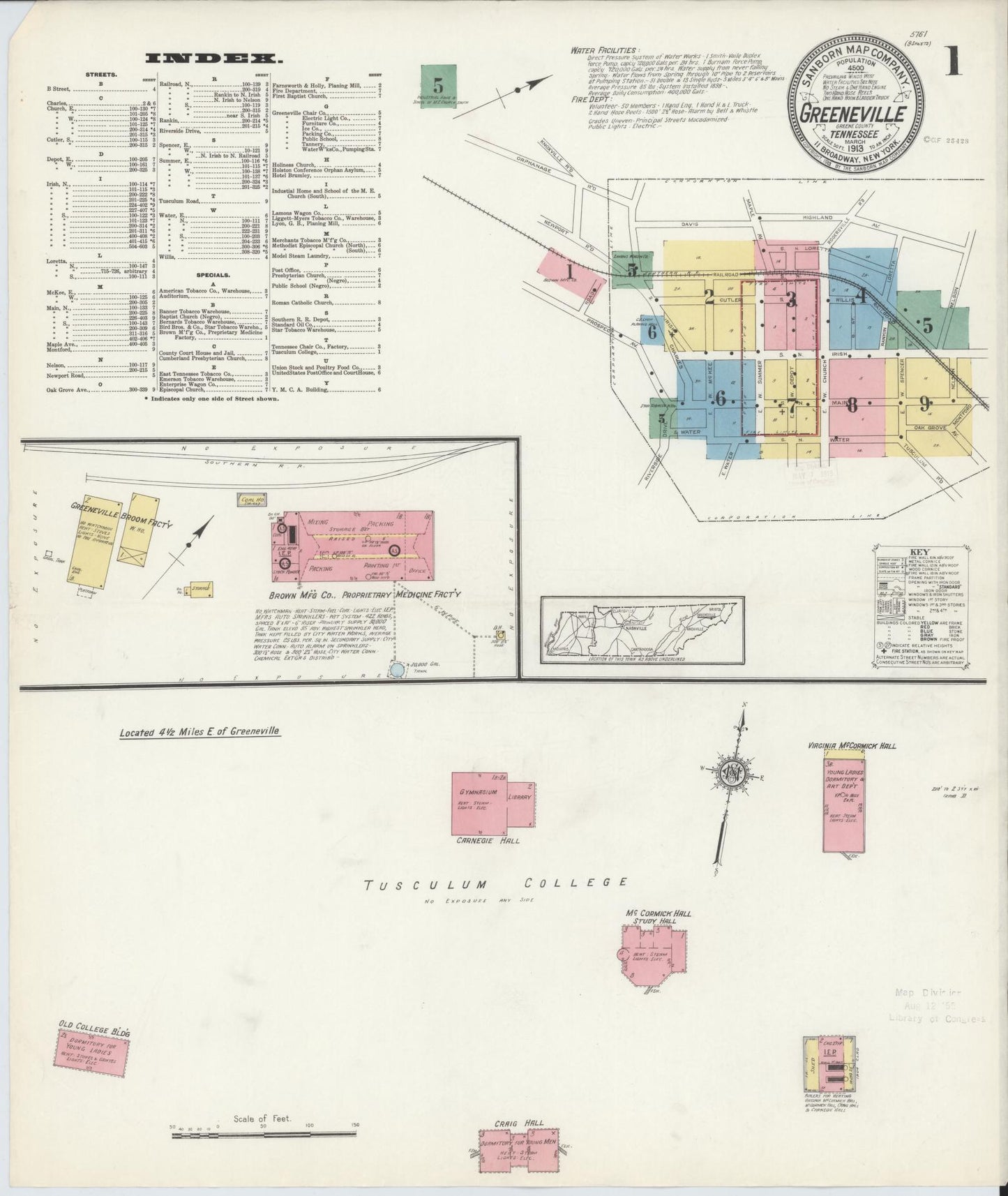 Sanborn Fire Insurance Map from Greeneville, Greene County, Tennessee. (1913) – Historic Sanborn Fire Insurance Map Print