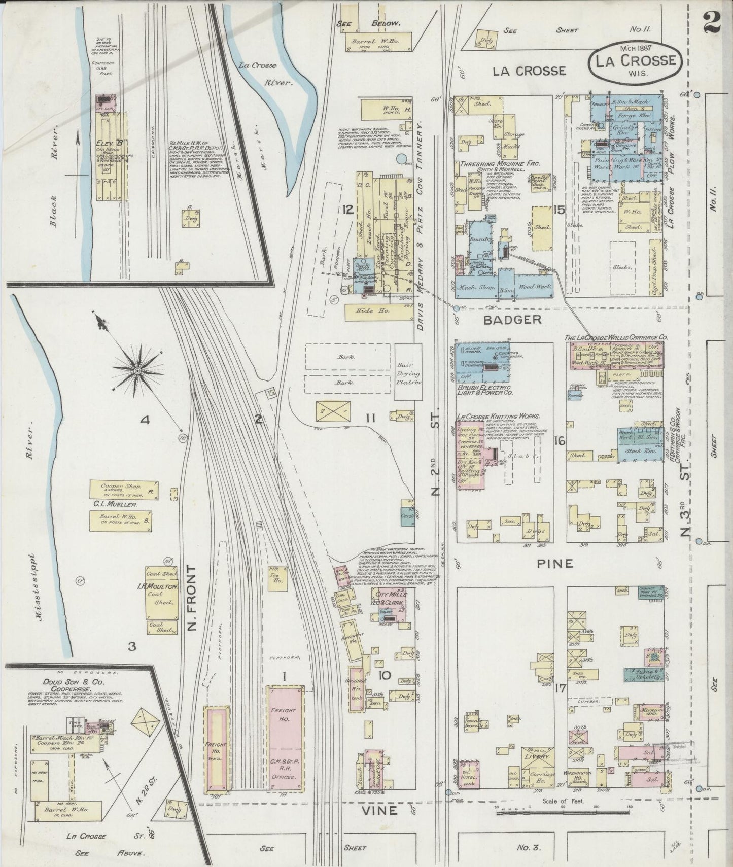 Sanborn Fire Insurance Map from La Crosse, La Crosse County, Wisconsin (1887), Sheet #0002 - Historic Sanborn Fire Insurance Map Print, vintage old map wall art, antique decor, genealogy gift, Wisconsin Wisconsin map