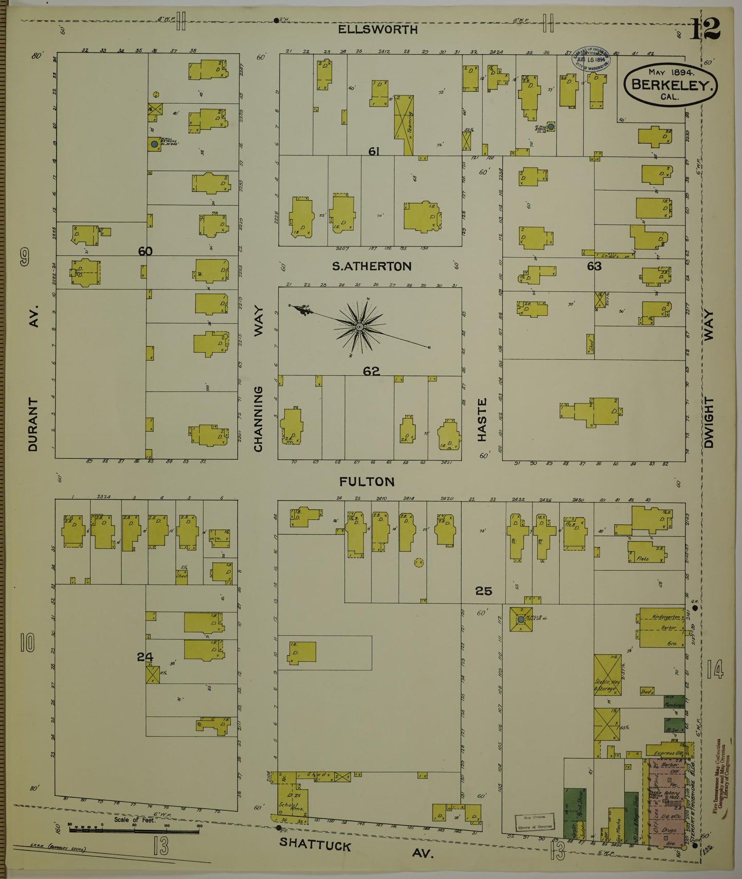 Sanborn Fire Insurance Map from Berkeley, Alameda County, California (1894), Sheet #0012 - Historic Sanborn Fire Insurance Map Print, vintage old map wall art, antique decor, genealogy gift, California California map