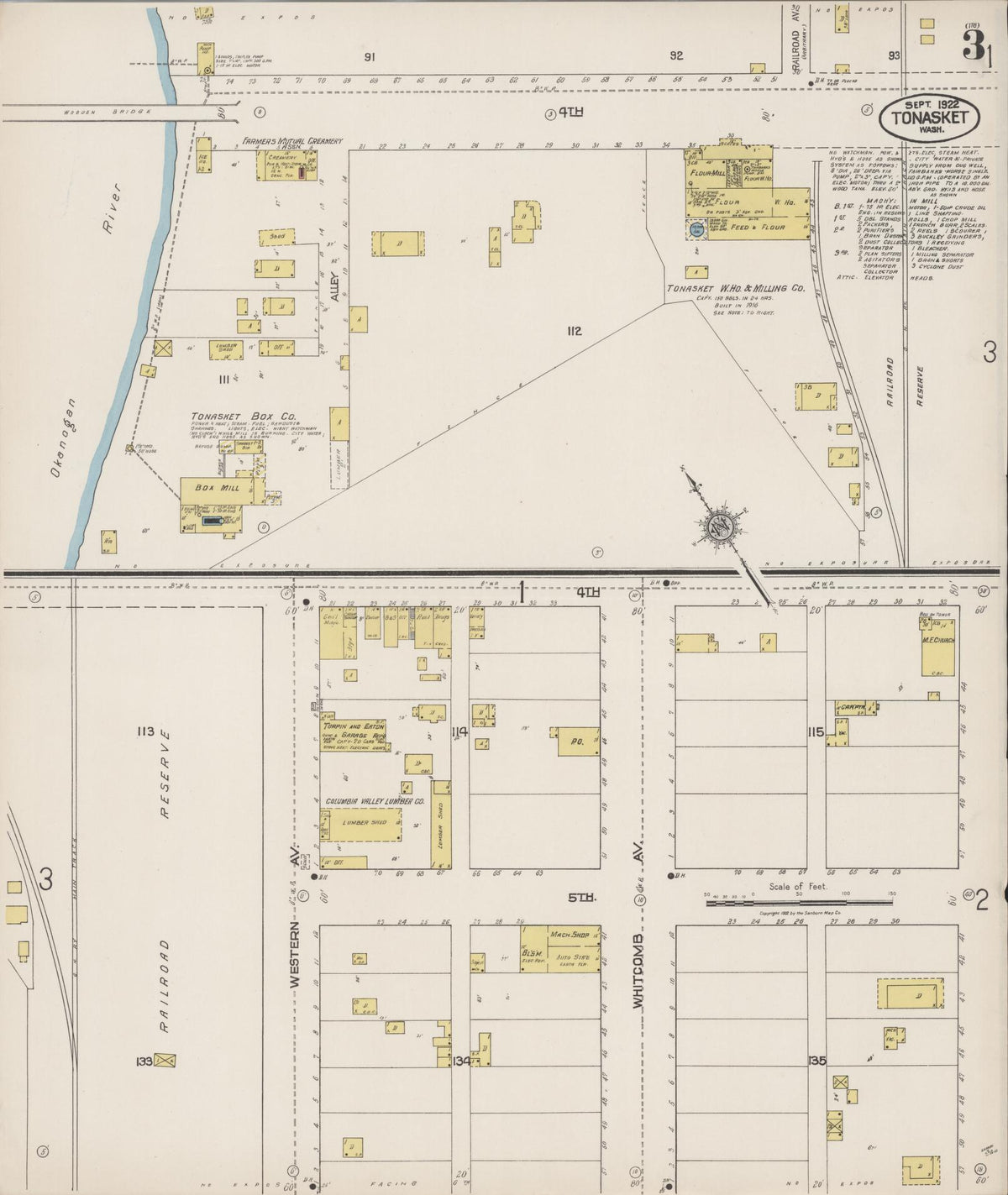 Sanborn Fire Insurance Map from Tonasket, Okanogan County, Washington (1922), Sheet #0003 - Historic Sanborn Fire Insurance Map Print, vintage old map wall art, antique decor, genealogy gift, Washington Washington map