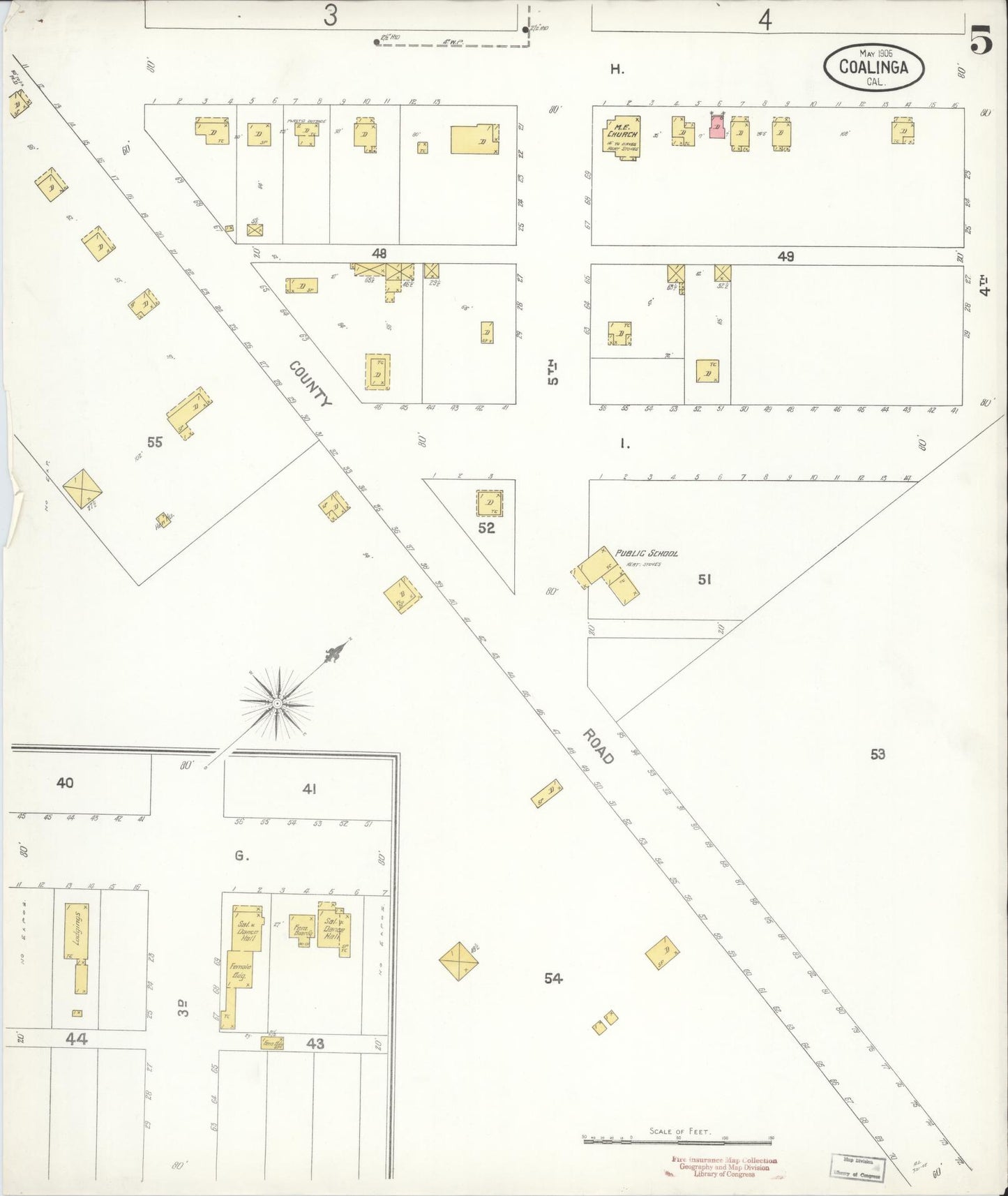 Sanborn Fire Insurance Map from Coalinga, Fresno County, California (1905), Sheet #0005 - Historic Sanborn Fire Insurance Map Print, vintage old map wall art, antique decor, genealogy gift, California California map