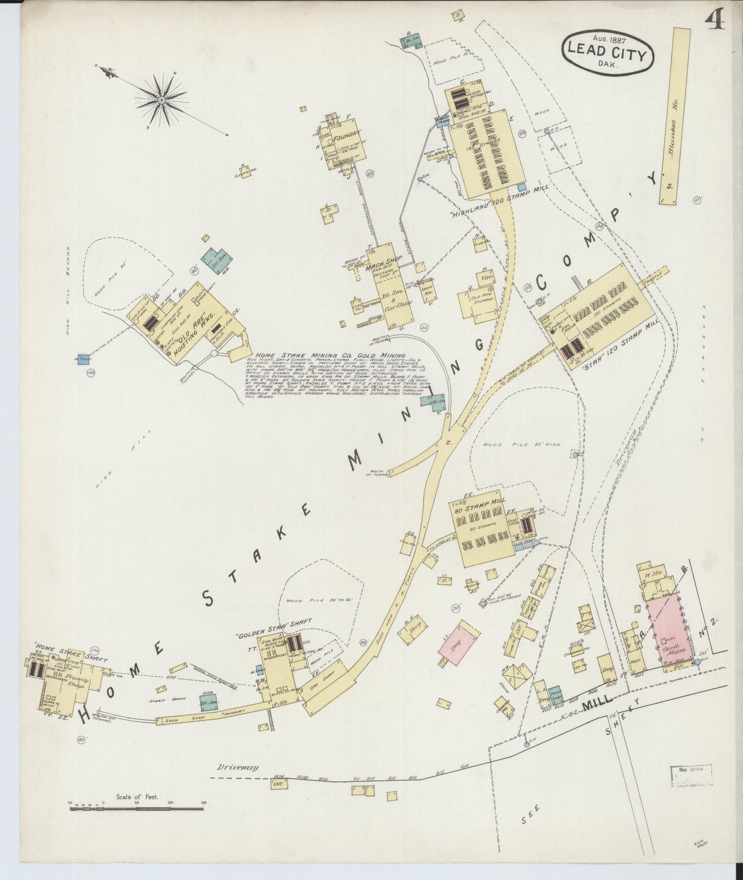 Sanborn Fire Insurance Map from Lead, Lawrence County, South Dakota (1887), Sheet #0004 - Complete Map Set gallery image, historic Sanborn map, vintage wall art, South Dakota South Dakota