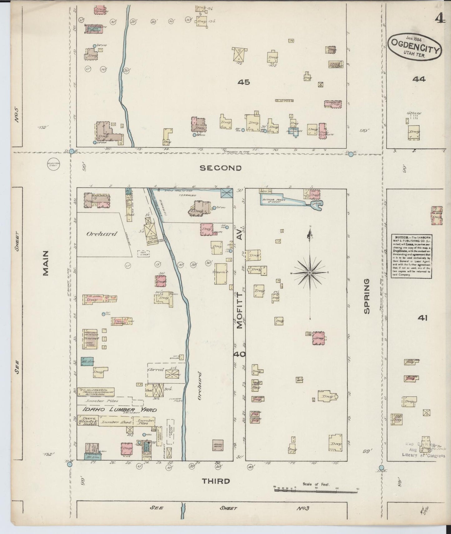 Sanborn Fire Insurance Map from Ogden, Weber County, Utah (1884), Sheet #0004 - Historic Sanborn Fire Insurance Map Print, vintage old map wall art, antique decor, genealogy gift, Utah Utah map