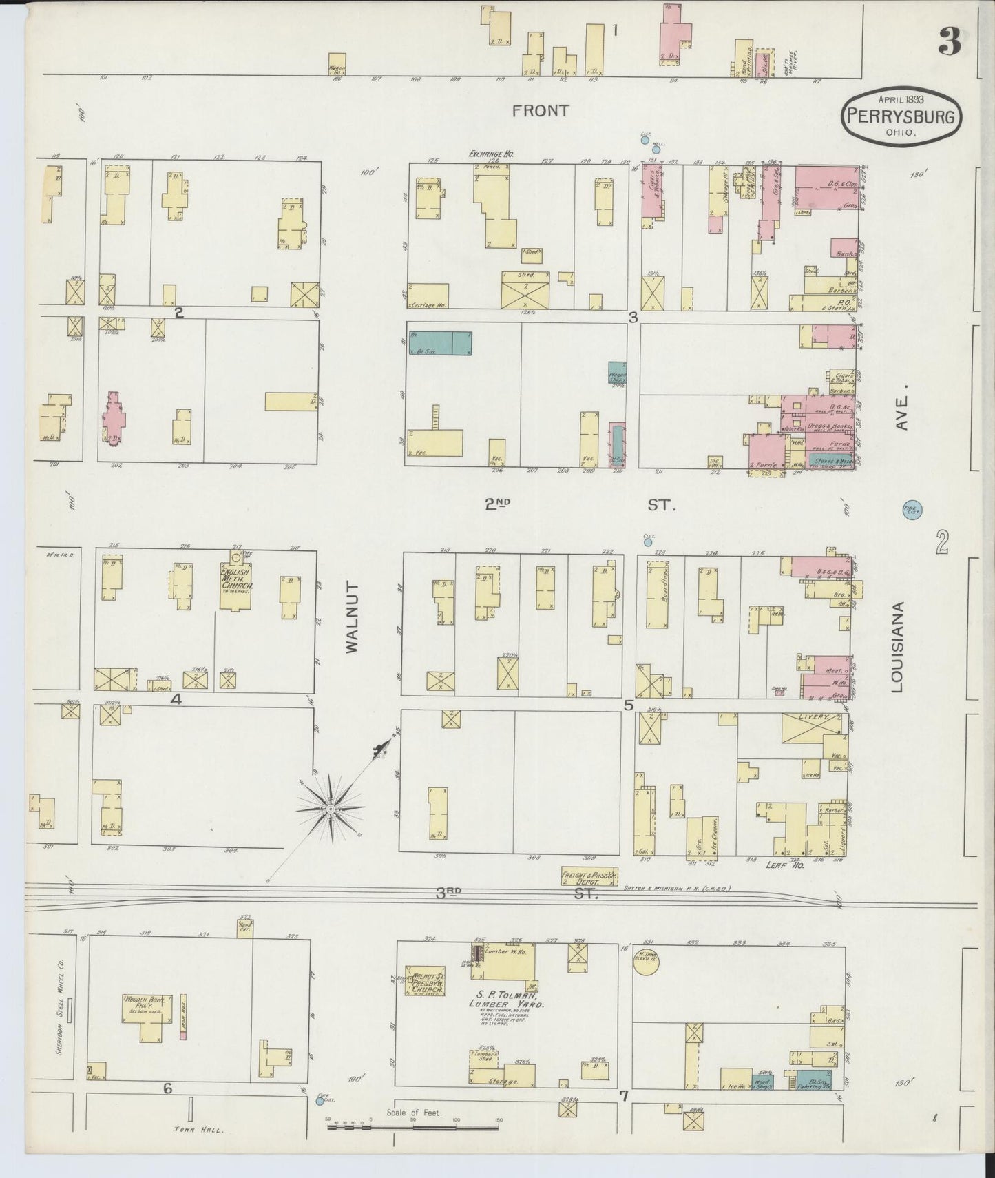 Sanborn Fire Insurance Map from Perrysburg, Wood County, Ohio (1893), Sheet #0003 - Complete Map Set gallery image, historic Sanborn map, vintage wall art, Ohio Ohio