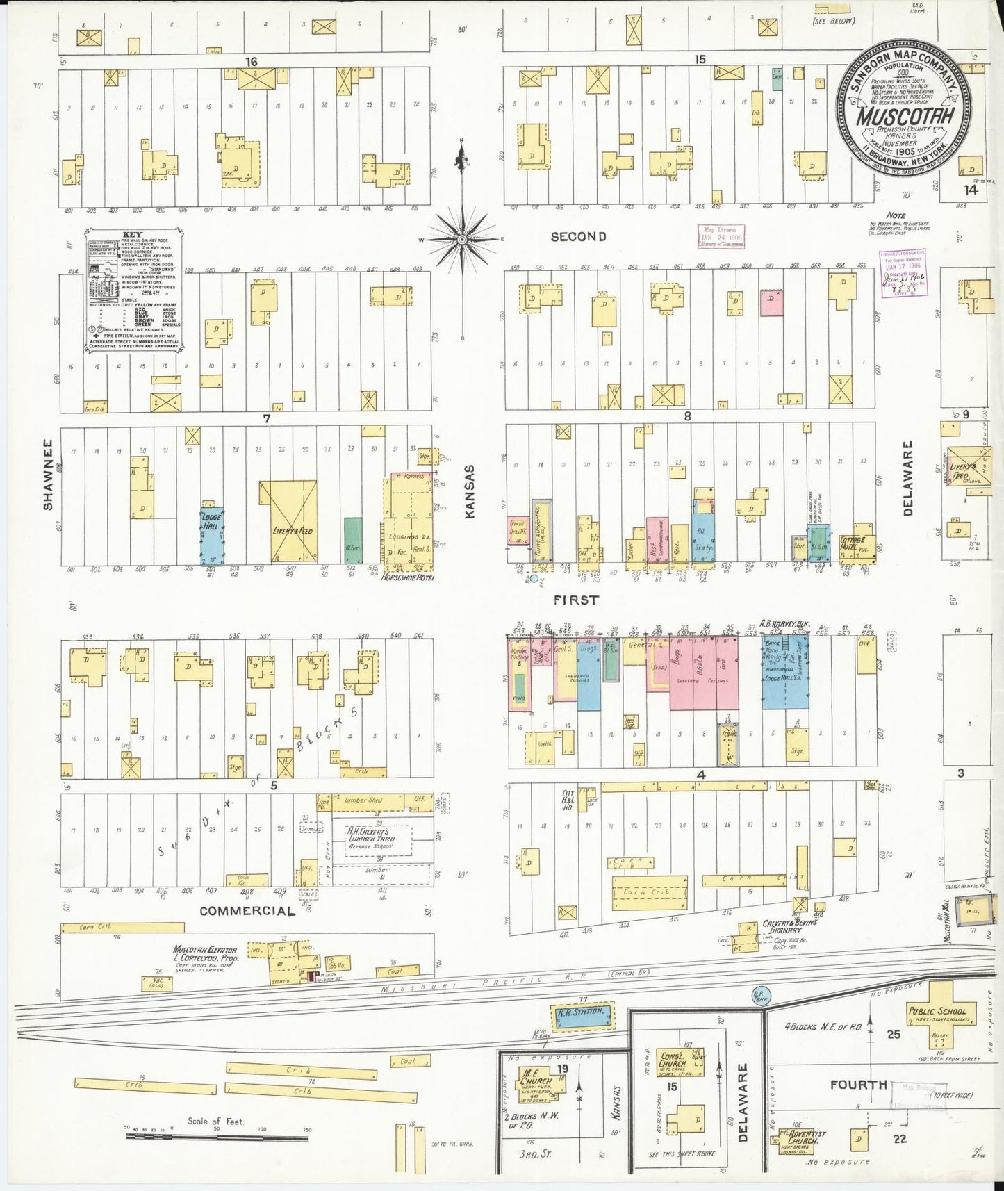 Sanborn Fire Insurance Map from Muscotah, Atchison County, Kansas (1905), Sheet #0001 - Historic Sanborn Fire Insurance Map Print, vintage old map wall art, antique decor, genealogy gift, Kansas Kansas map