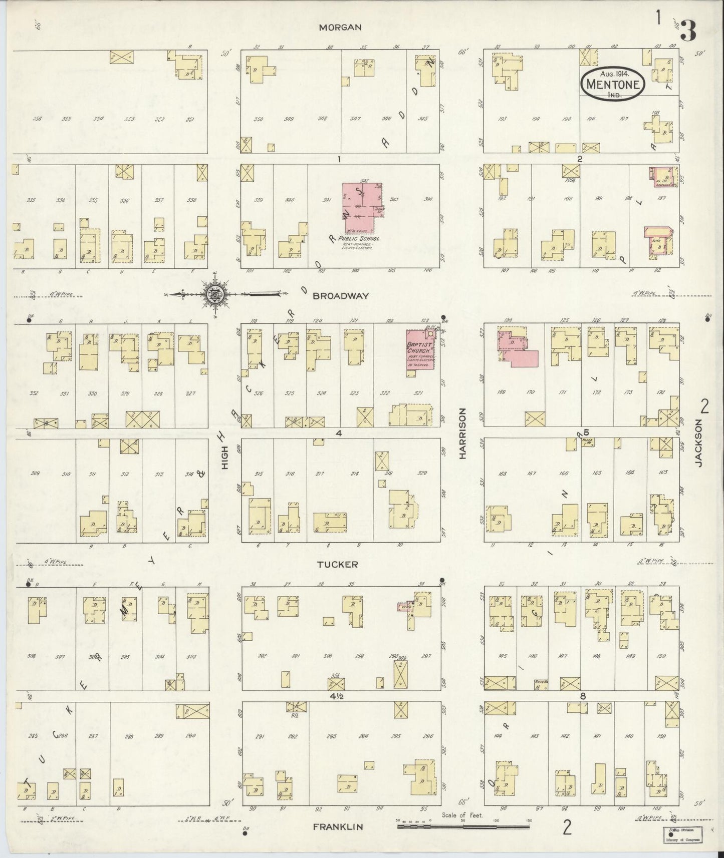Sanborn Fire Insurance Map from Mentone, Kosciusko County, Indiana (1914), Sheet #0003 - Complete Map Set gallery image, historic Sanborn map, vintage wall art, Indiana Indiana