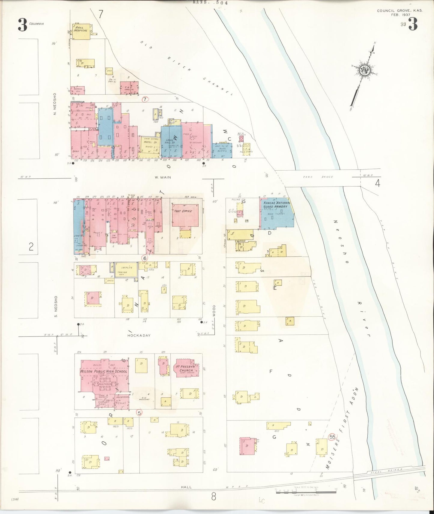 Sanborn Fire Insurance Map from Council Grove, Morris County, Kansas (1944), Sheet #0003 - Historic Sanborn Fire Insurance Map Print, vintage old map wall art, antique decor, genealogy gift, Kansas Kansas map