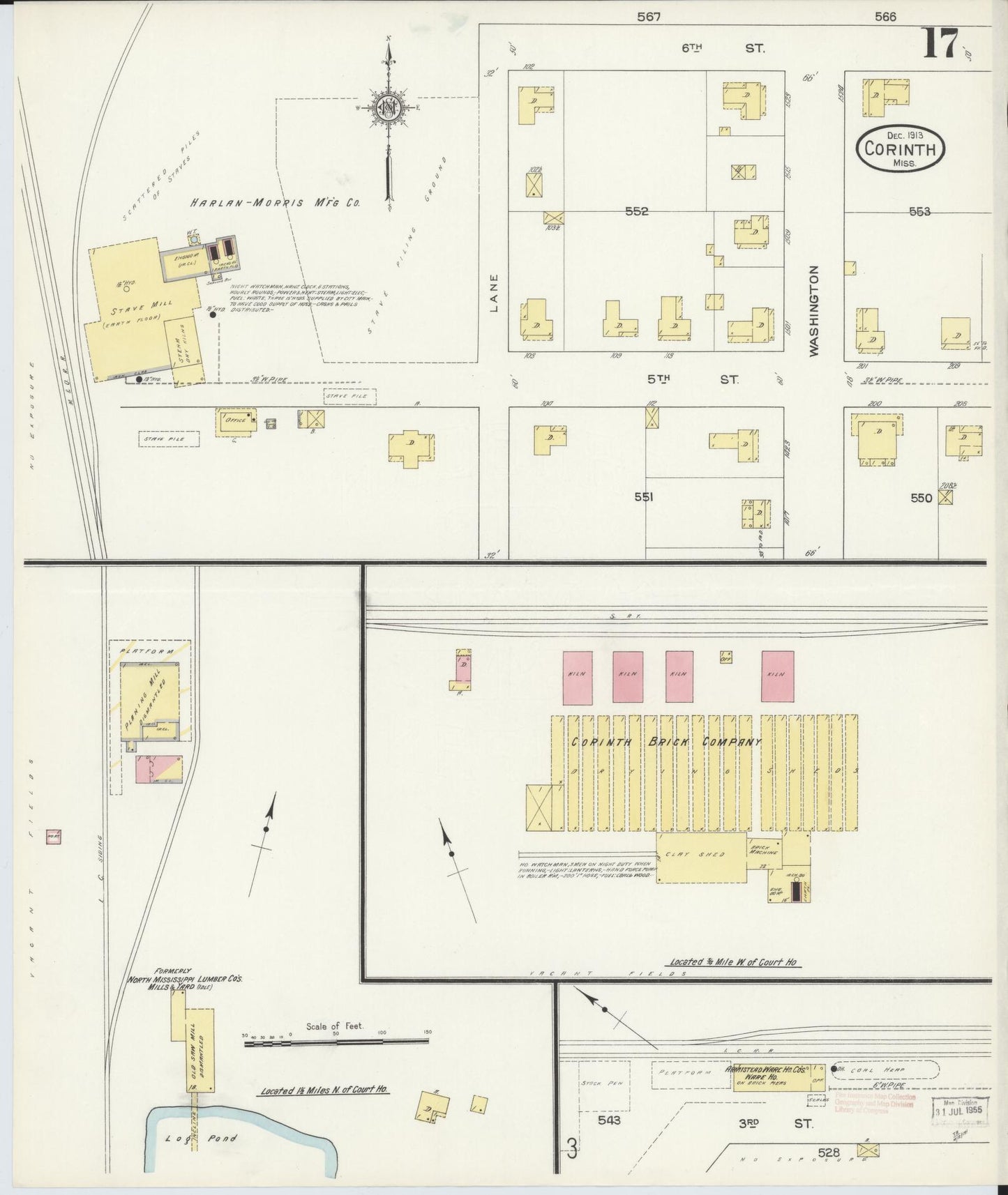 Sanborn Fire Insurance Map from Corinth, Alcorn County, Mississippi (1913), Sheet #0017 - Historic Sanborn Fire Insurance Map Print, vintage old map wall art, antique decor, genealogy gift, Mississippi Mississippi map