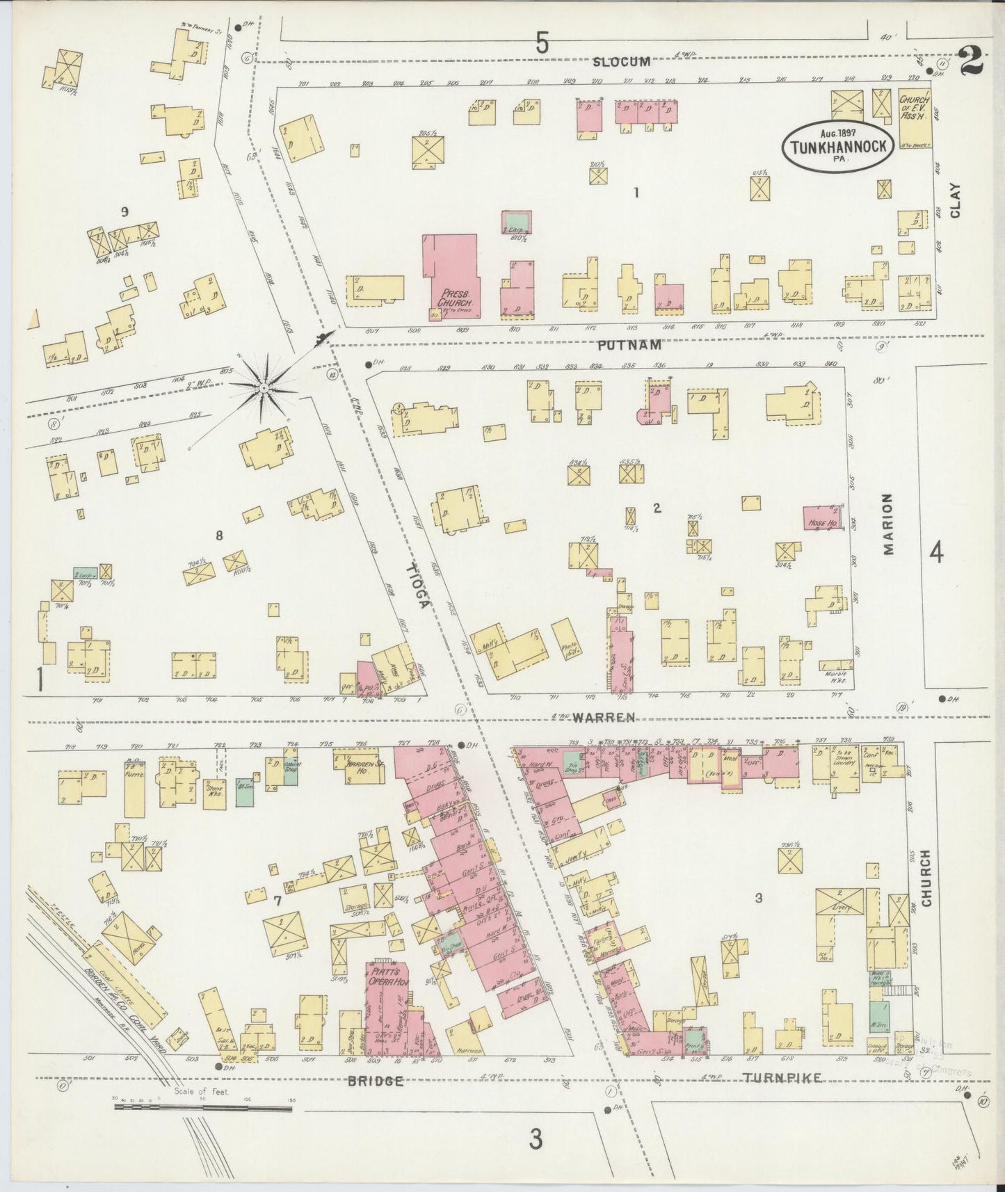 Sanborn Fire Insurance Map from Tunkhannock, Wyoming County, Pennsylvania (1897), Sheet #0002 - Historic Sanborn Fire Insurance Map Print, vintage old map wall art, antique decor, genealogy gift, Tunkhannock Wyoming map