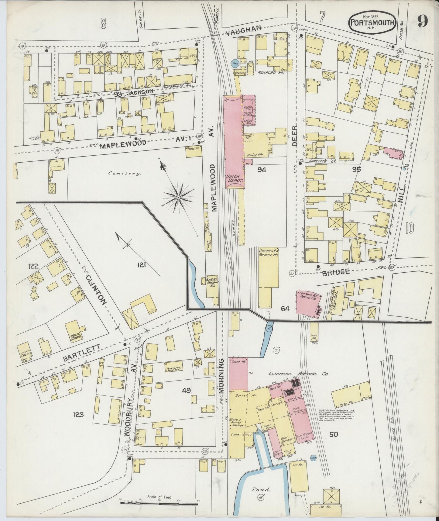 Sanborn Fire Insurance Map from Portsmouth, Rockingham County, New Hampshire (1892), Sheet #0009 - Historic Sanborn Fire Insurance Map Print, vintage old map wall art, antique decor, genealogy gift, New Hampshire New Hampshire map