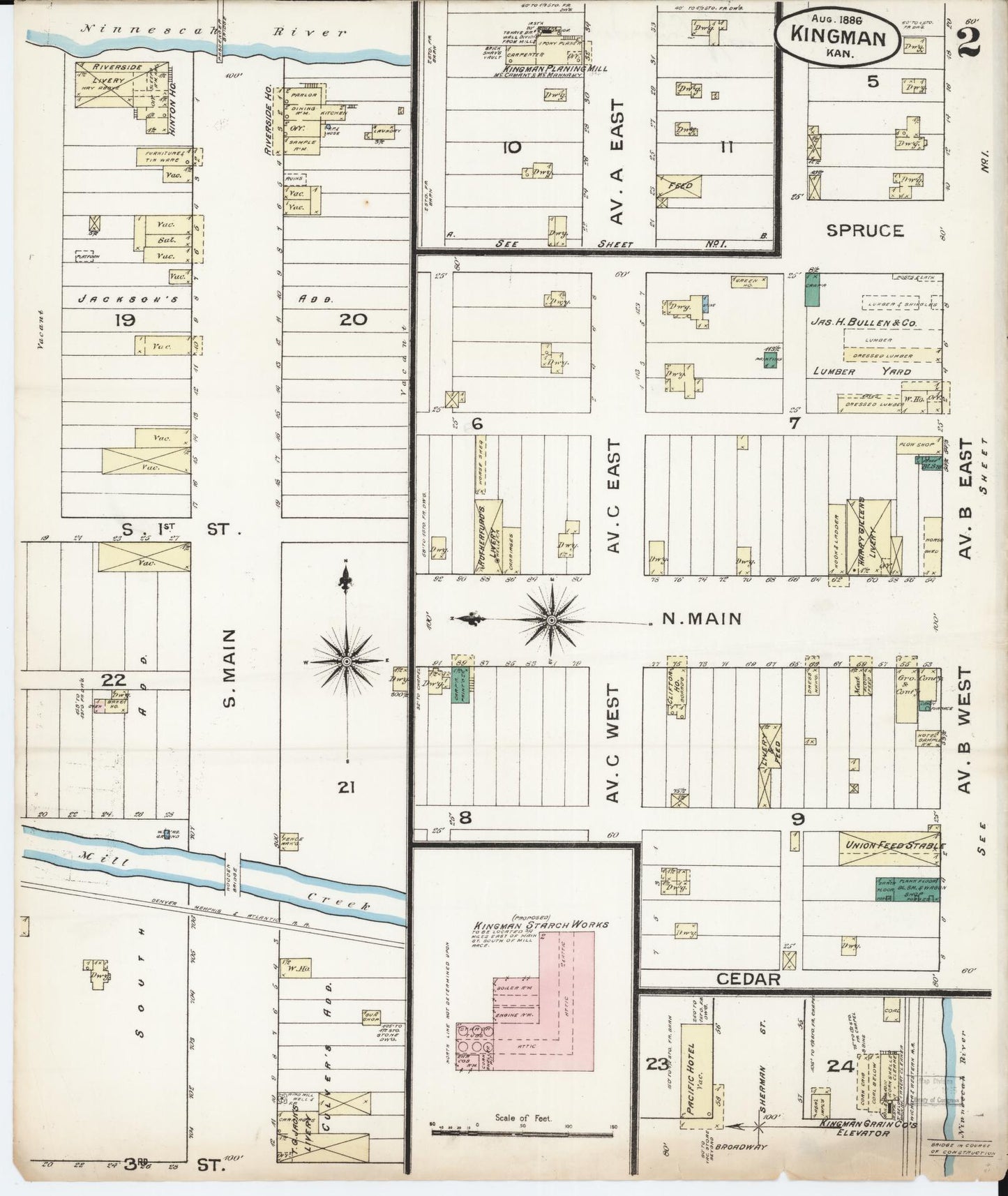 Sanborn Fire Insurance Map from Kingman, Kingman County, Kansas (1886), Sheet #0002 - Complete Map Set gallery image, historic Sanborn map, vintage wall art, Kansas Kansas