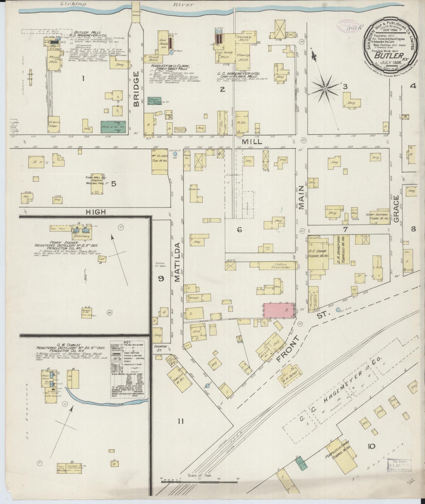 Sanborn Fire Insurance Map from Butler, Pendleton County, Kentucky (1886), Sheet #0001 - Historic Sanborn Fire Insurance Map Print, vintage old map wall art, antique decor, genealogy gift, Kentucky Kentucky map