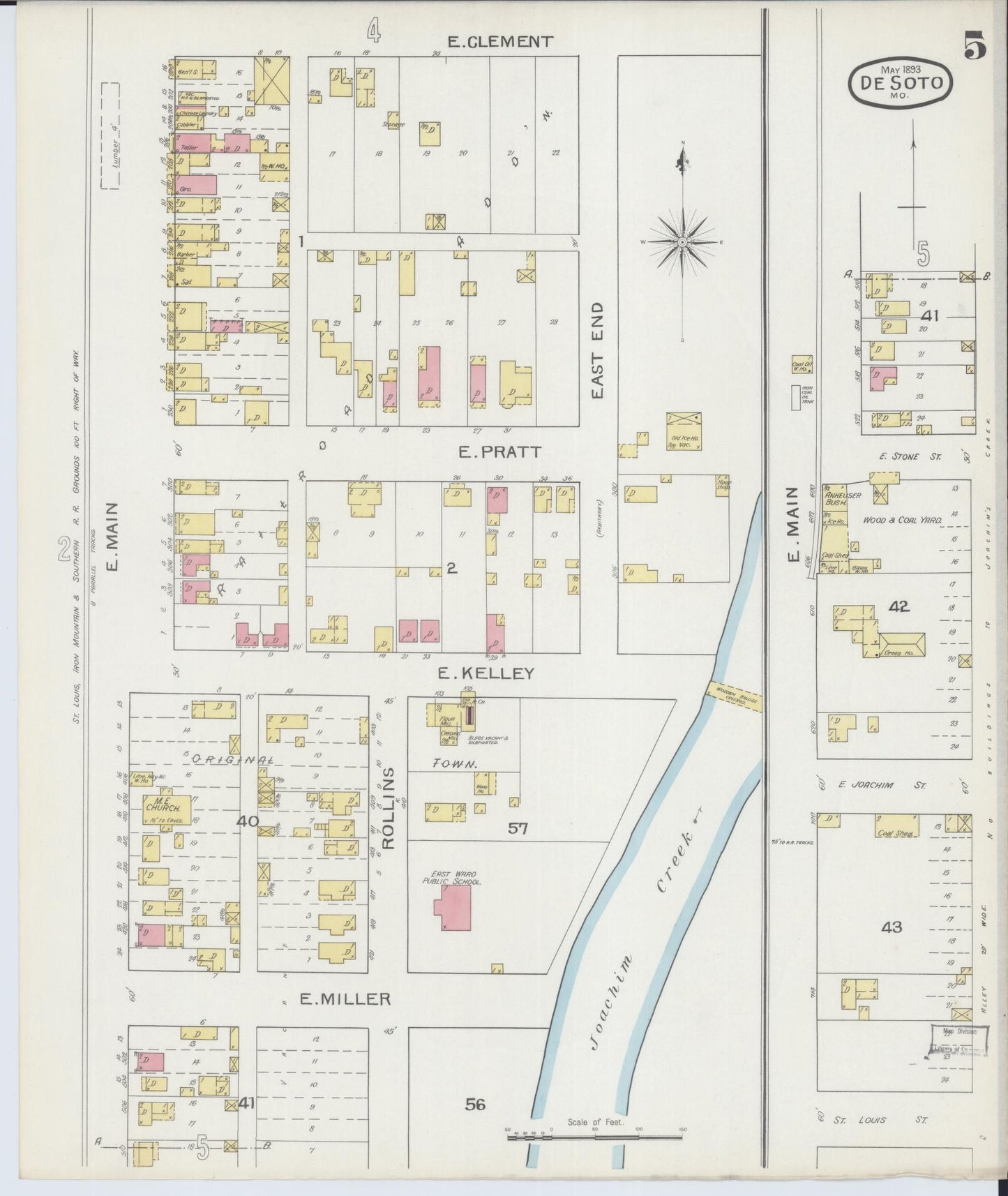 Sanborn Fire Insurance Map from De Soto, Jefferson County, Missouri (1893), Sheet #0005 - Complete Map Set gallery image, historic Sanborn map, vintage wall art, Missouri Missouri