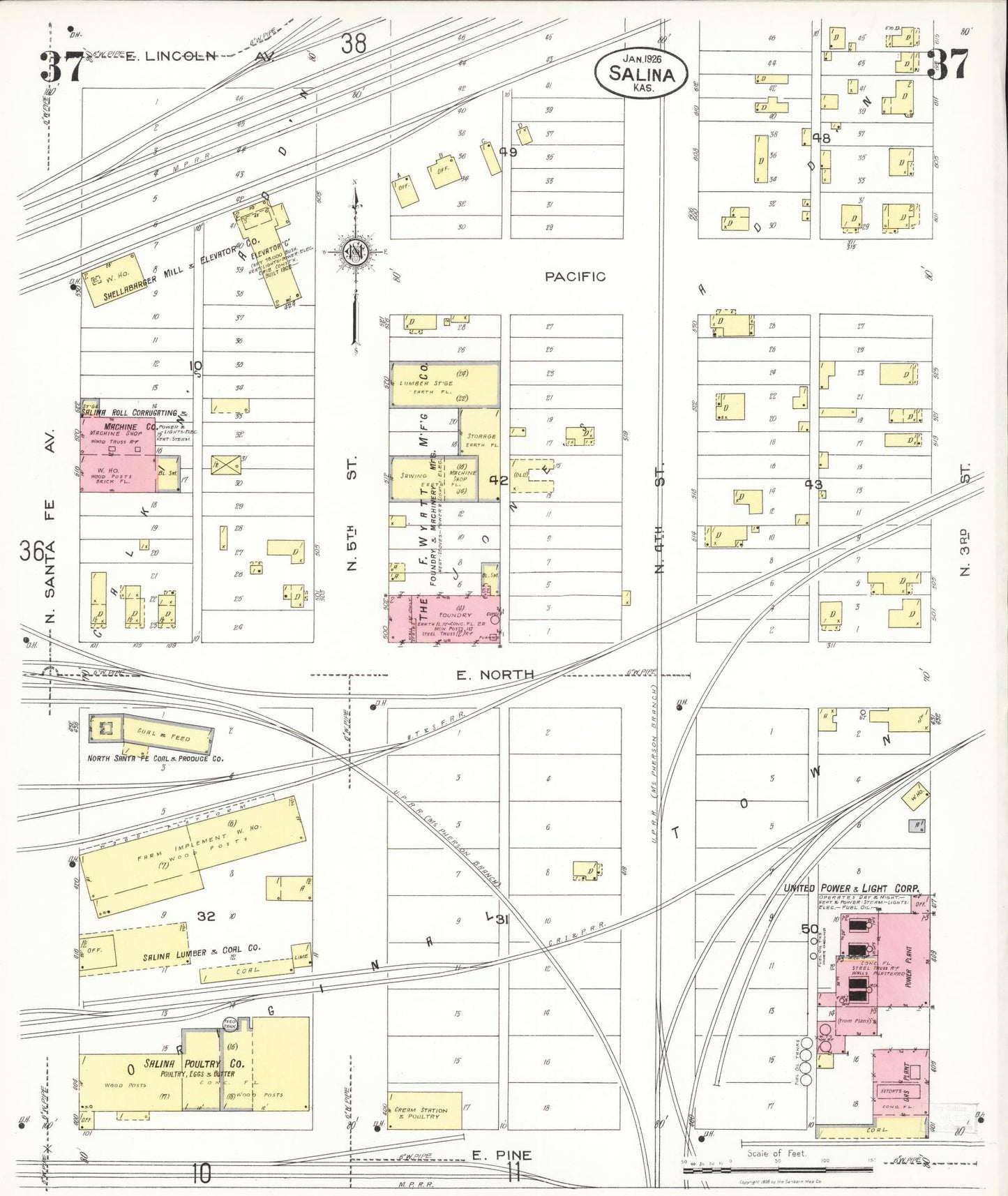 Sanborn Fire Insurance Map from Salina, Saline County, Kansas (1926), Sheet #0037 - Historic Sanborn Fire Insurance Map Print, vintage old map wall art, antique decor, genealogy gift, Kansas Kansas map