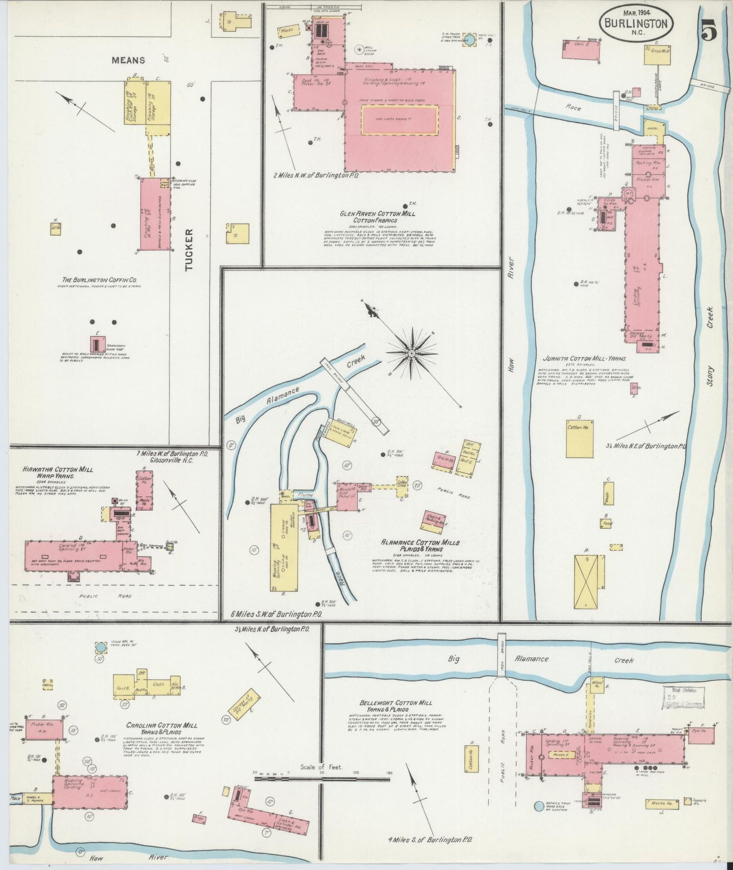 Sanborn Fire Insurance Map from Burlington, Alamance County, North Carolina (1904), Sheet #0005 - Complete Map Set gallery image, historic Sanborn map, vintage wall art, North Carolina North Carolina