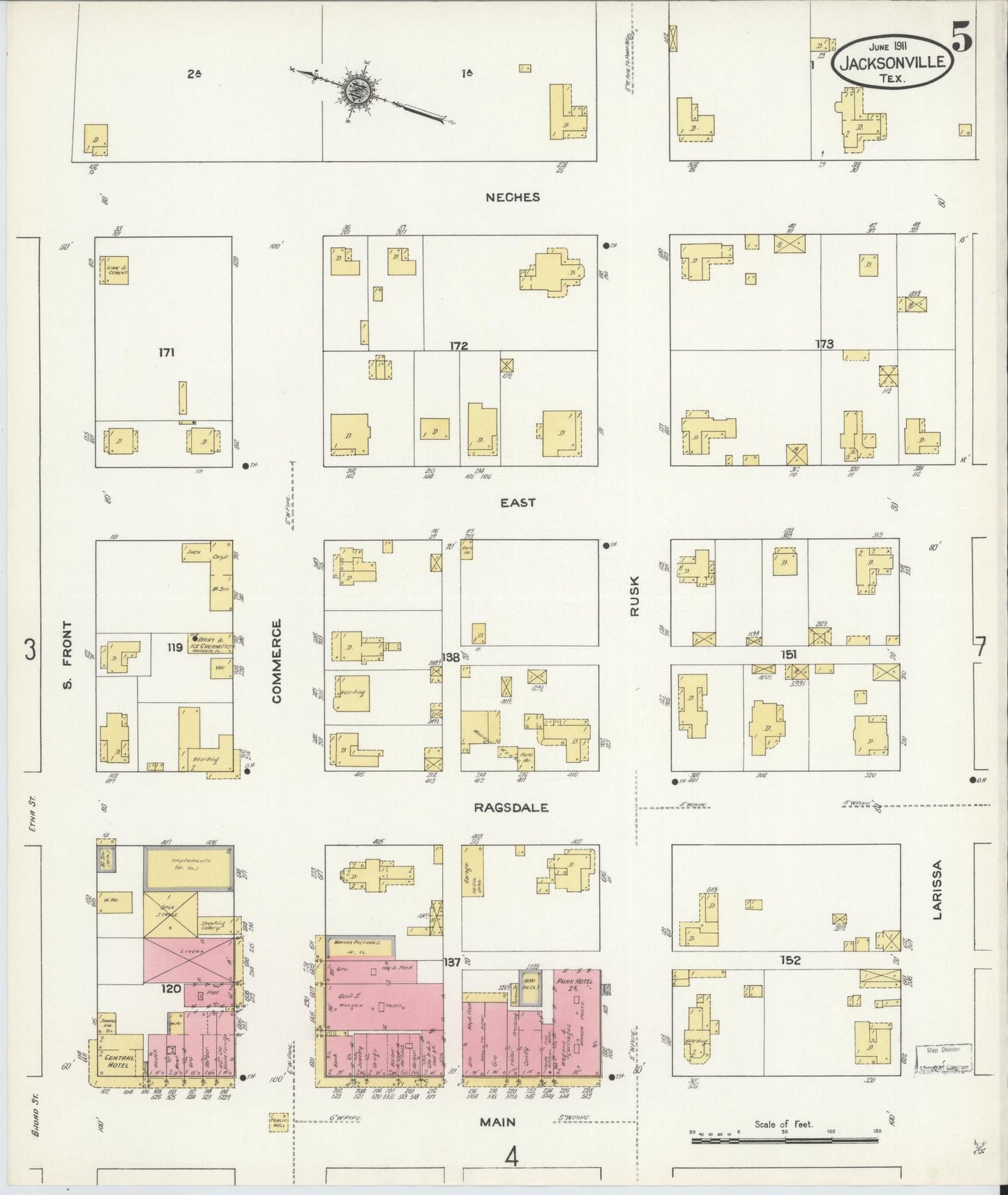 Sanborn Fire Insurance Map from Jacksonville, Cherokee County, Texas. (1911), Sheet 5 – Historic Sanborn Fire Insurance Map Print