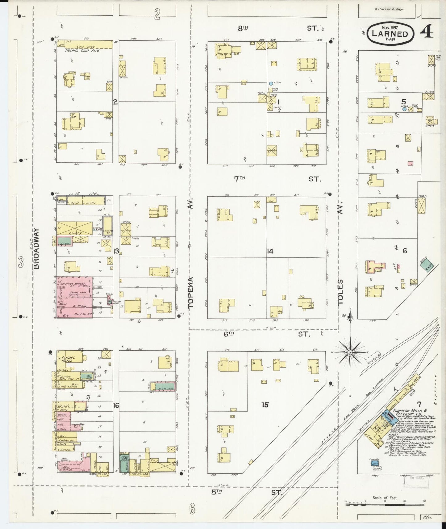 Sanborn Fire Insurance Map from Larned, Pawnee County, Kansas (1892), Sheet #0004 - Historic Sanborn Fire Insurance Map Print, vintage old map wall art, antique decor, genealogy gift, Kansas Kansas map