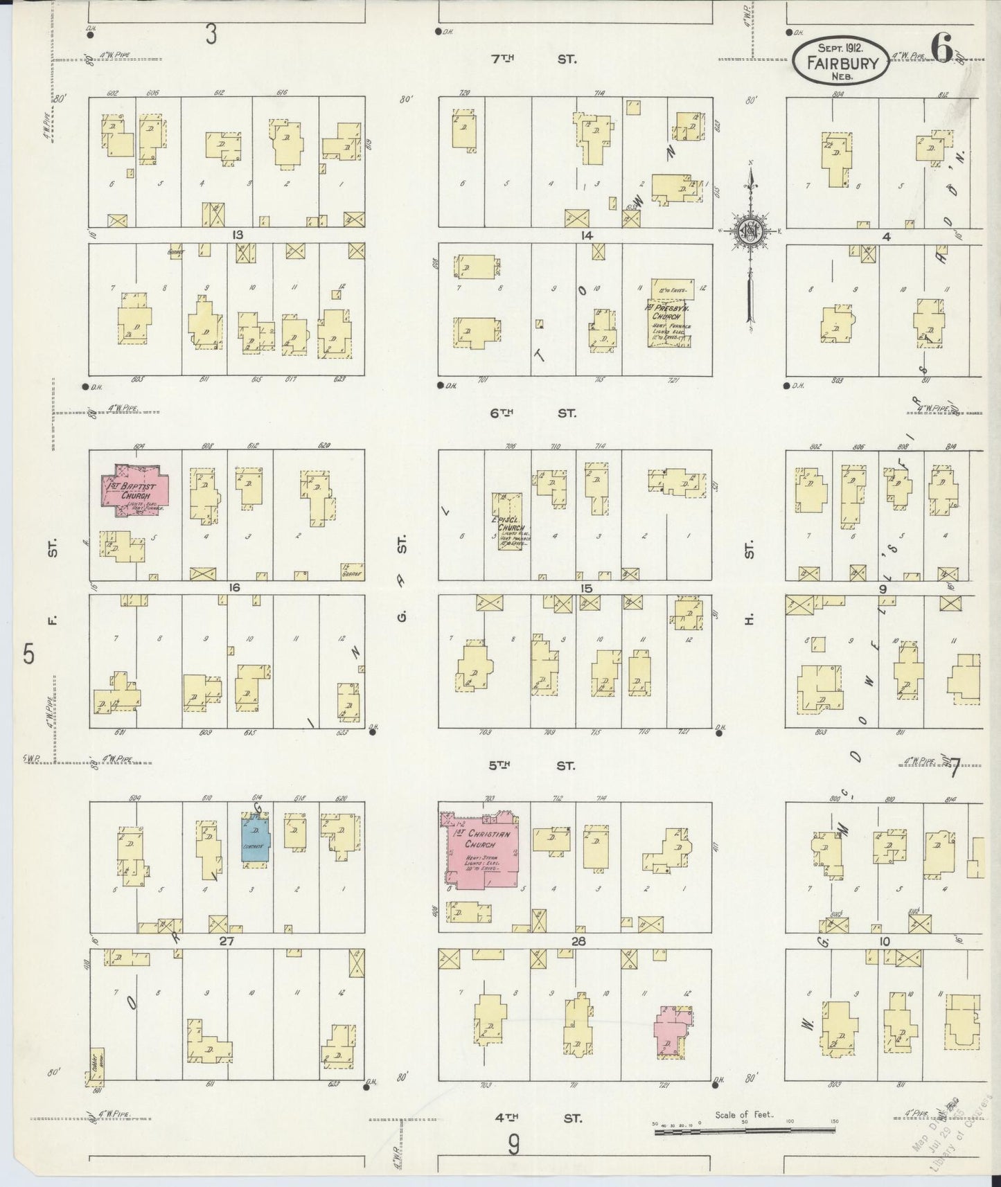Sanborn Fire Insurance Map from Fairbury, Jefferson County, Nebraska (1912), Sheet #0006 - Historic Sanborn Fire Insurance Map Print, vintage old map wall art, antique decor, genealogy gift, Nebraska Nebraska map