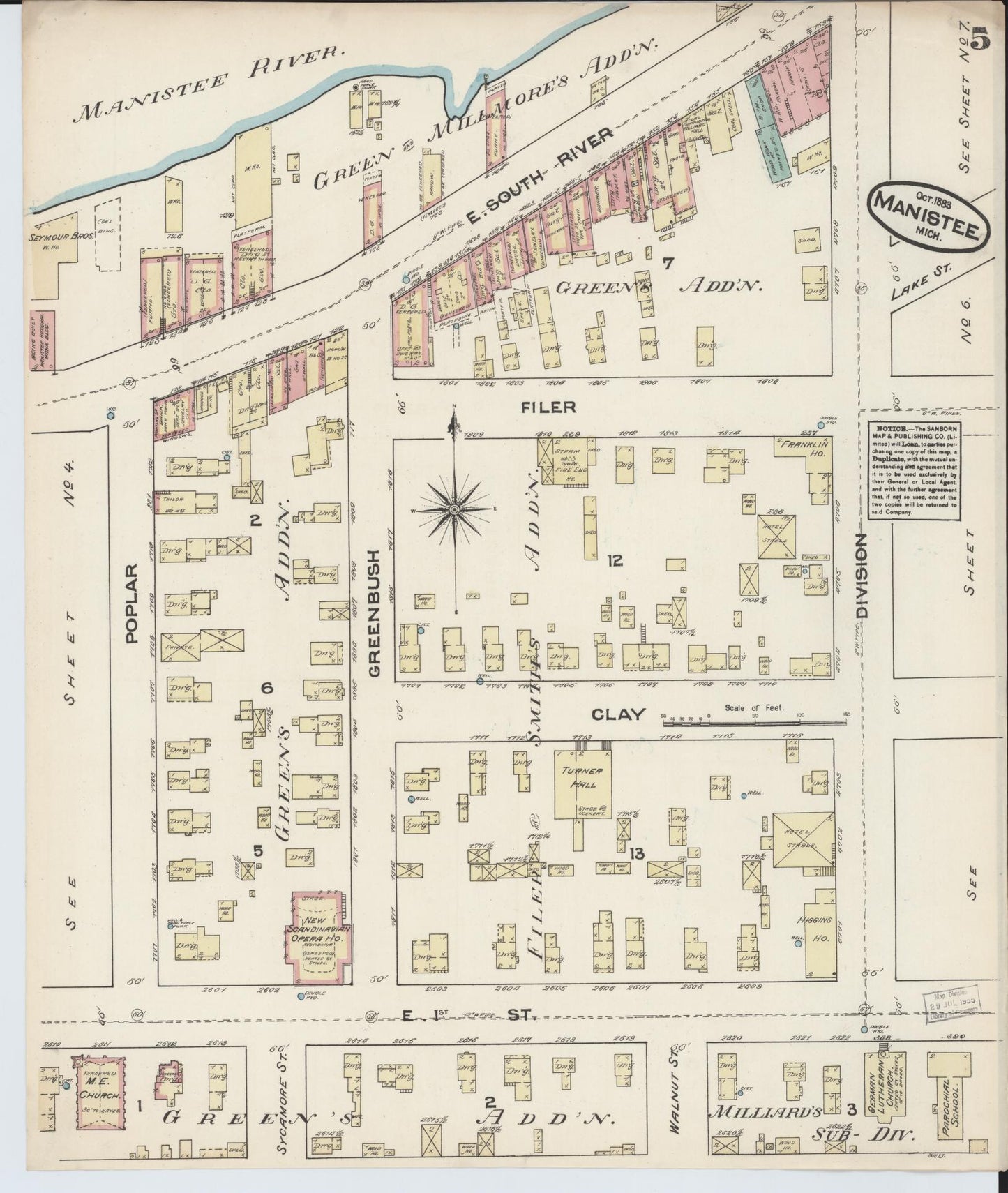 Sanborn Fire Insurance Map from Manistee, Manistee County, Michigan (1883), Sheet #0005 - Complete Map Set gallery image, historic Sanborn map, vintage wall art, Michigan Michigan
