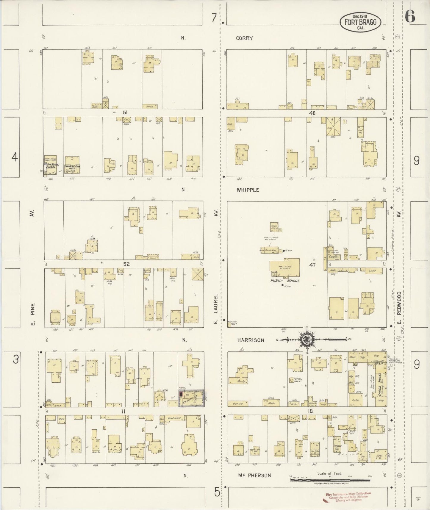Sanborn Fire Insurance Map from Fort Bragg, Mendocino County, California (1919), Sheet #0006 - Historic Sanborn Fire Insurance Map Print, vintage old map wall art, antique decor, genealogy gift, California California map