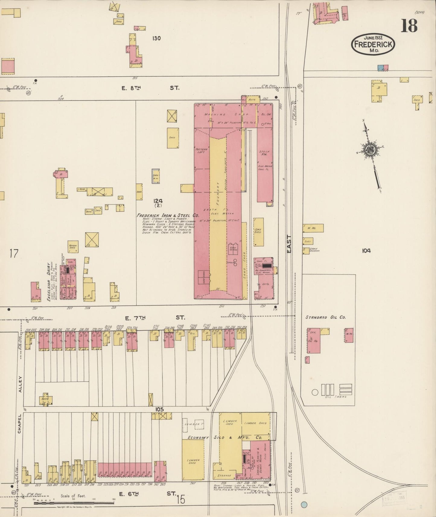 Sanborn Fire Insurance Map from Frederick, Frederick County, Maryland (1922), Sheet #0018 - Historic Sanborn Fire Insurance Map Print, vintage old map wall art