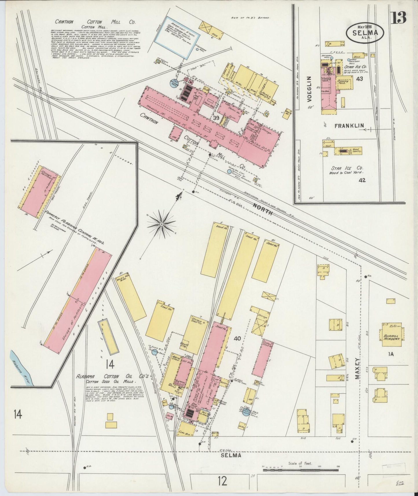 Sanborn Fire Insurance Map from Selma, Dallas County, Alabama (1898), Sheet #0013 - Historic Sanborn Fire Insurance Map Print, vintage old map wall art, antique decor, genealogy gift, Alabama Alabama map