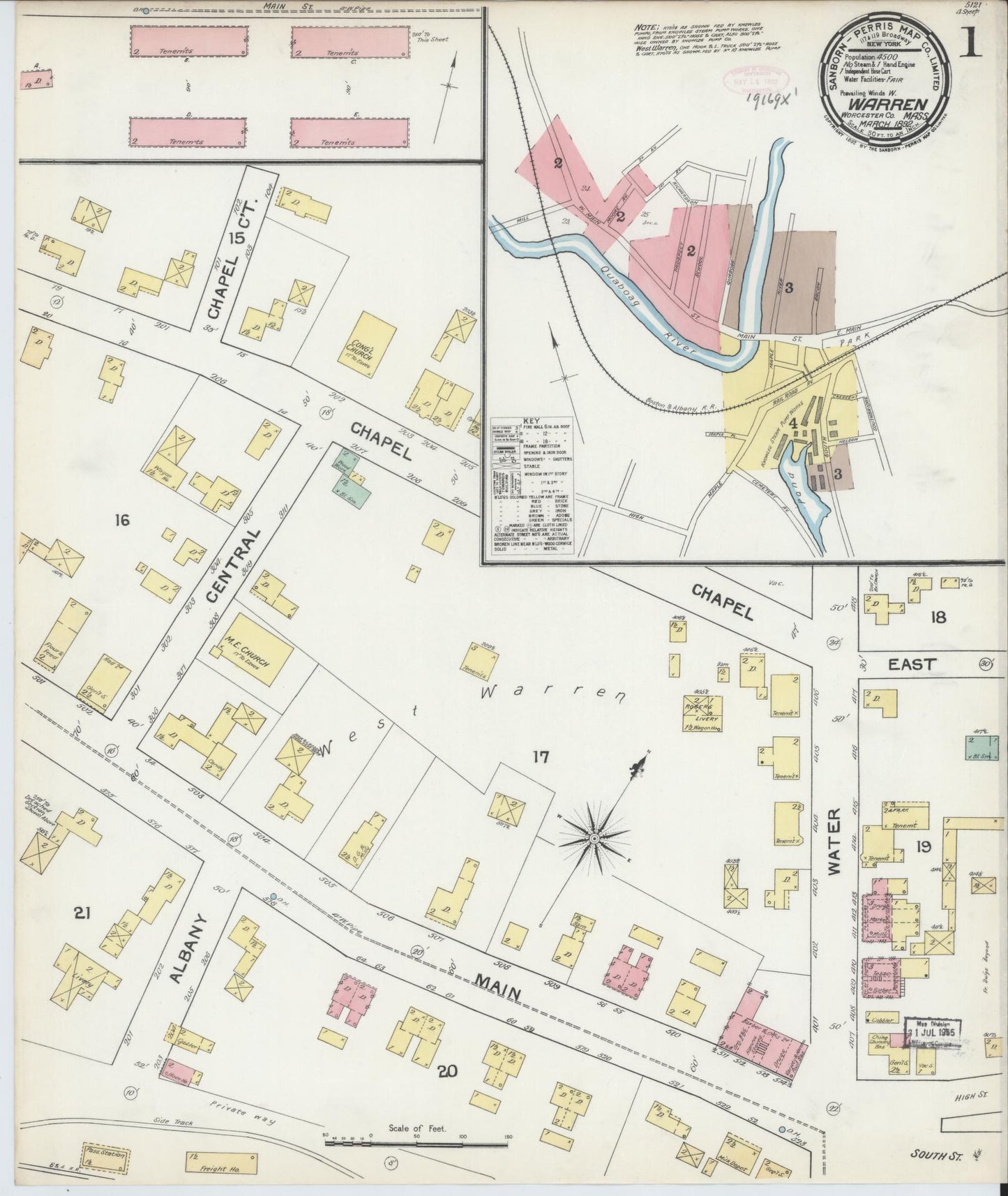 Sanborn Fire Insurance Map from Warren, Worcester County, Massachusetts. (1892) – Historic Sanborn Fire Insurance Map Print
