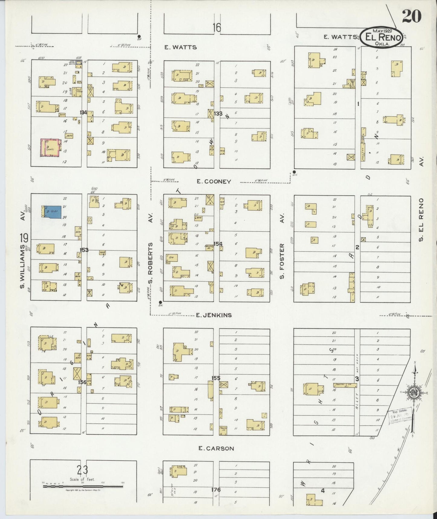 Sanborn Fire Insurance Map from El Reno, Canadian County, Oklahoma (1920), Sheet #0020 - Historic Sanborn Fire Insurance Map Print, vintage old map wall art, antique decor, genealogy gift, Oklahoma Oklahoma map