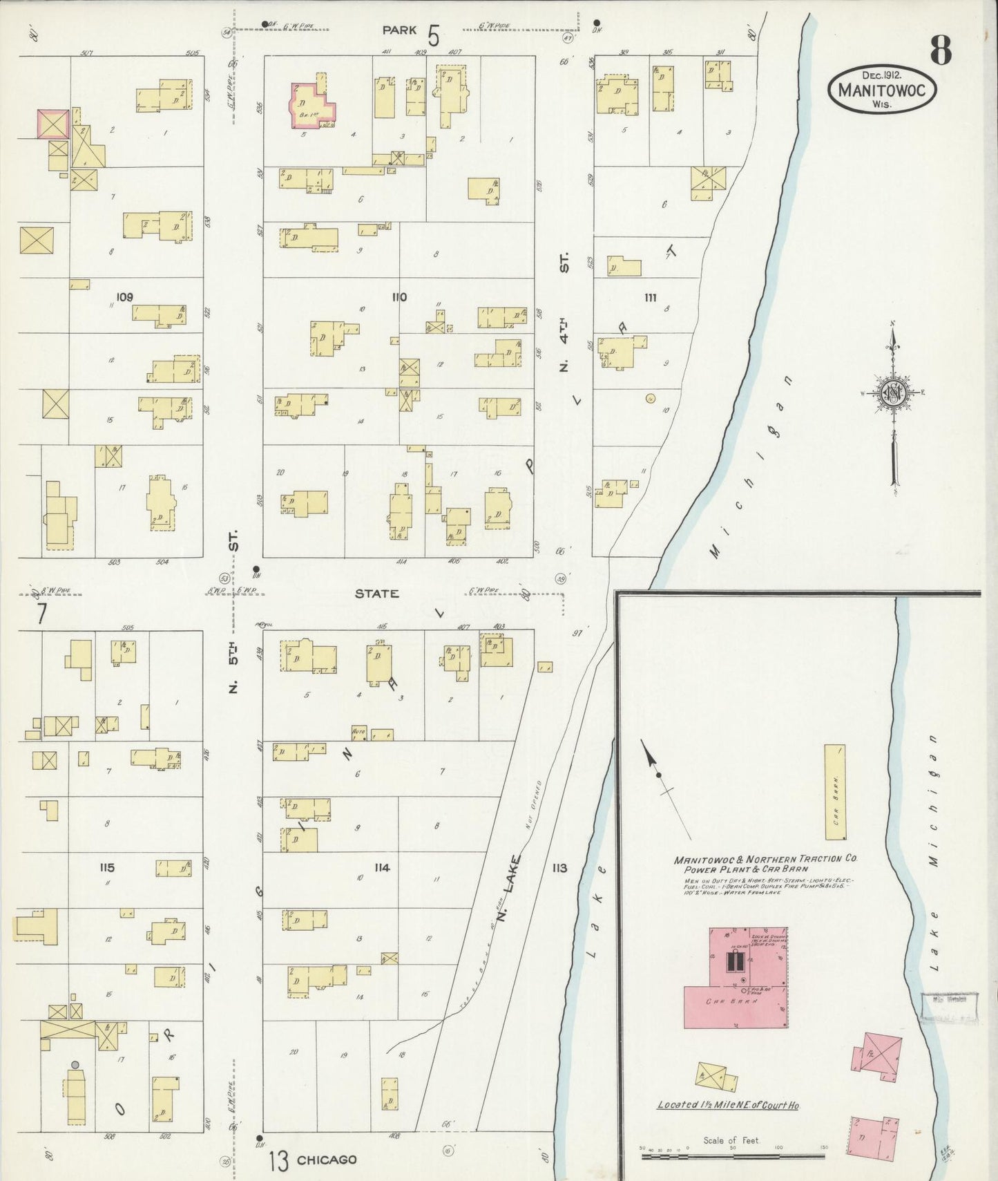 Sanborn Fire Insurance Map from Manitowoc, Manitowoc County, Wisconsin (1912), Sheet #0008 - Historic Sanborn Fire Insurance Map Print, vintage old map wall art, antique decor, genealogy gift, Wisconsin Wisconsin map