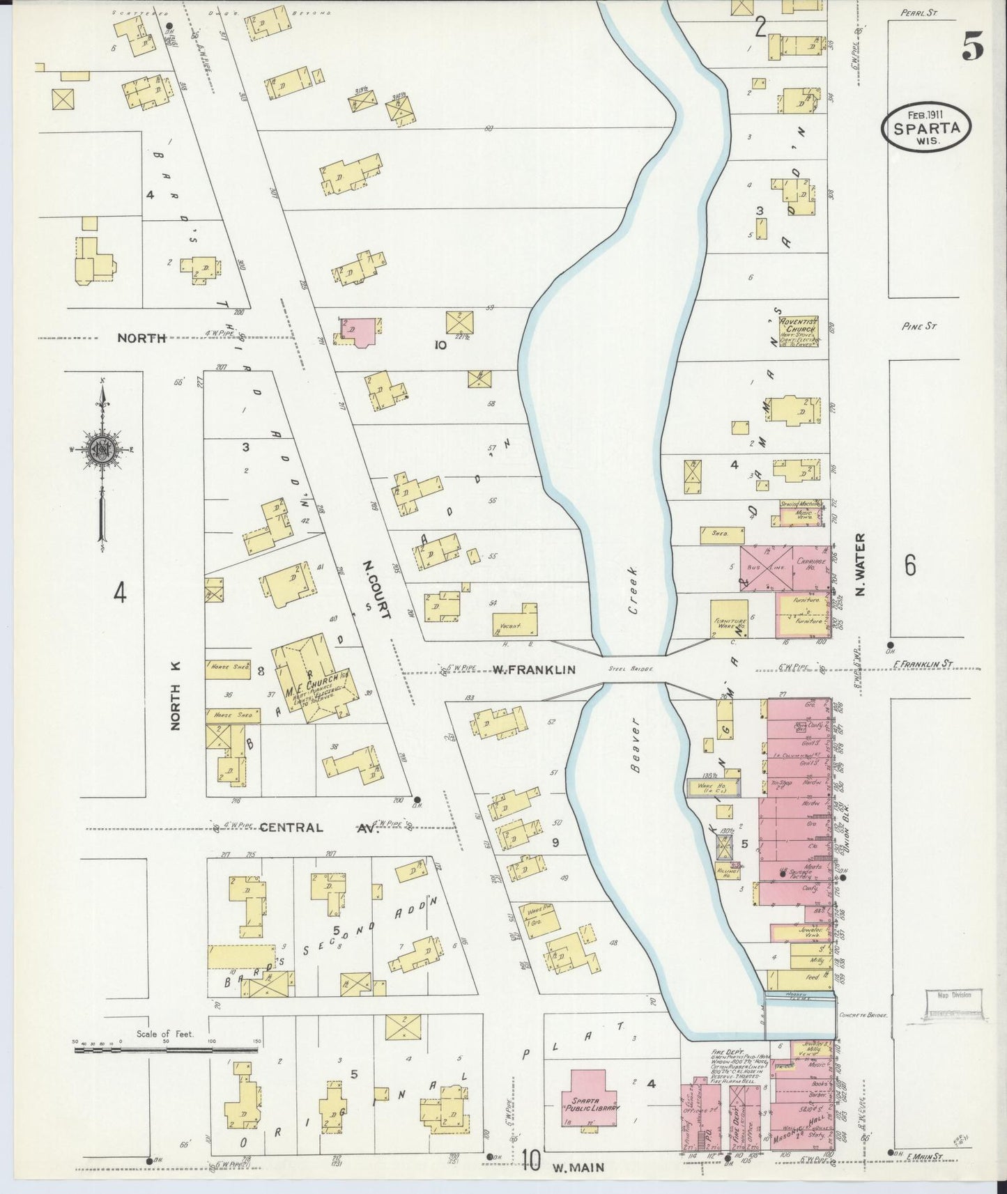 Sanborn Fire Insurance Map from Sparta, Monroe County, Wisconsin (1911), Sheet #0005 - Historic Sanborn Fire Insurance Map Print, vintage old map wall art, antique decor, genealogy gift, Wisconsin Wisconsin map
