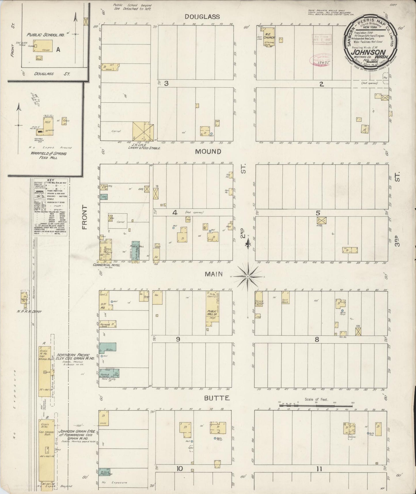 Sanborn Fire Insurance Map from Johnson, Whitman County, Washington (1893), Sheet #0001 - Historic Sanborn Fire Insurance Map Print, vintage old map wall art, antique decor, genealogy gift, Washington Washington map