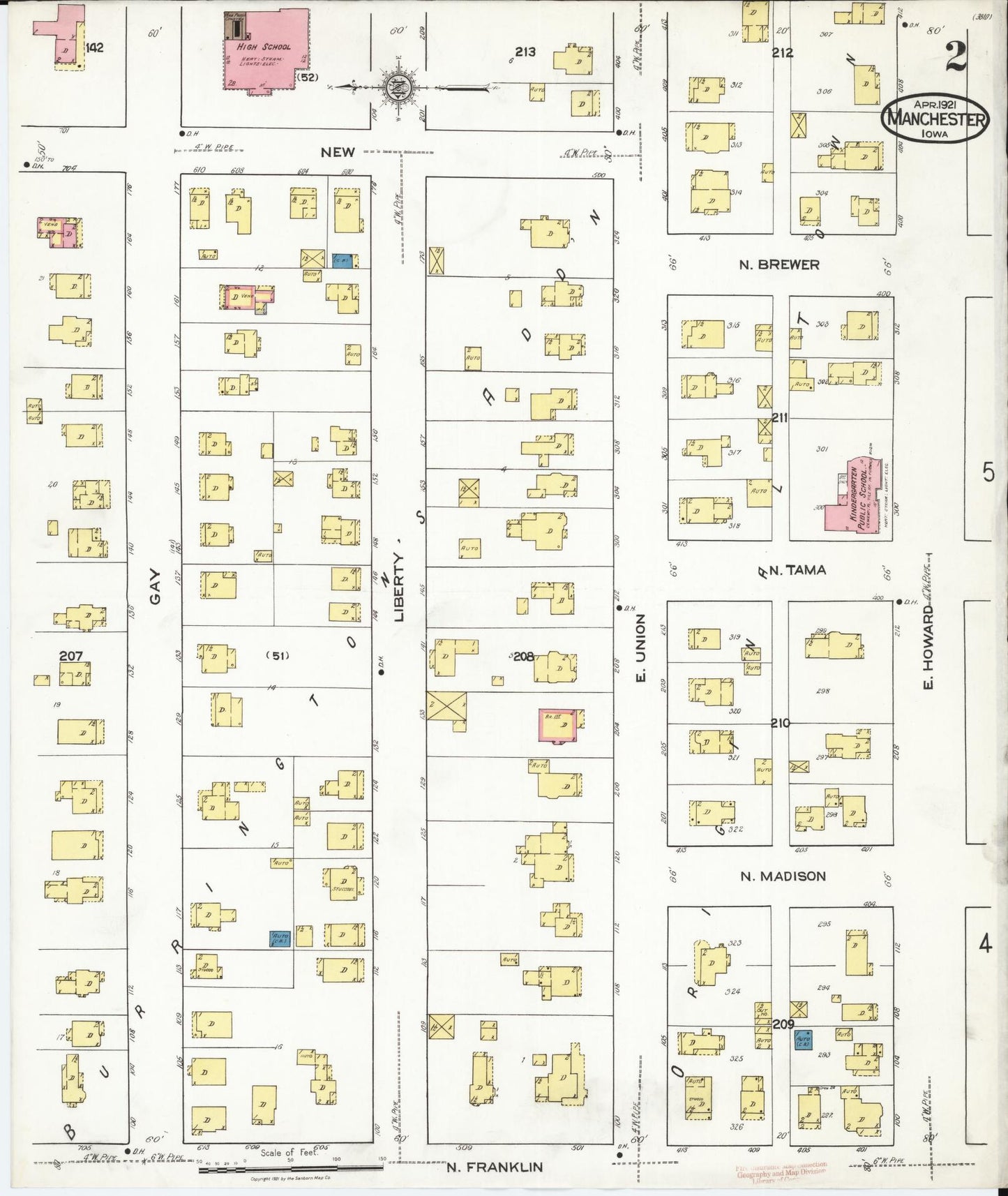 Sanborn Fire Insurance Map from Manchester, Delaware County, Iowa (1921), Sheet #0002 - Historic Sanborn Fire Insurance Map Print, vintage old map wall art, antique decor, genealogy gift, Manchester Delaware map