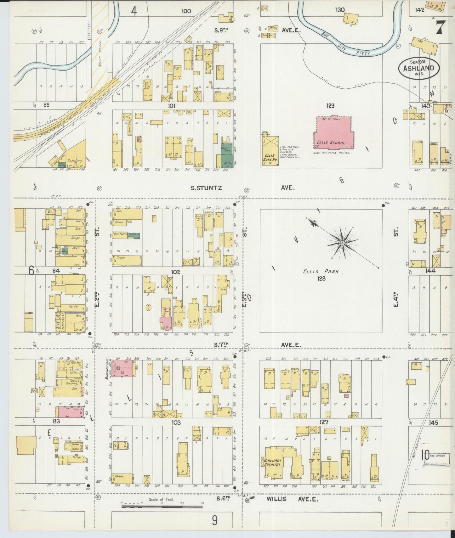 Sanborn Fire Insurance Map from Ashland, Ashland County, Wisconsin (1901), Sheet #0007 - Historic Sanborn Fire Insurance Map Print, vintage old map wall art, antique decor, genealogy gift, Wisconsin Wisconsin map