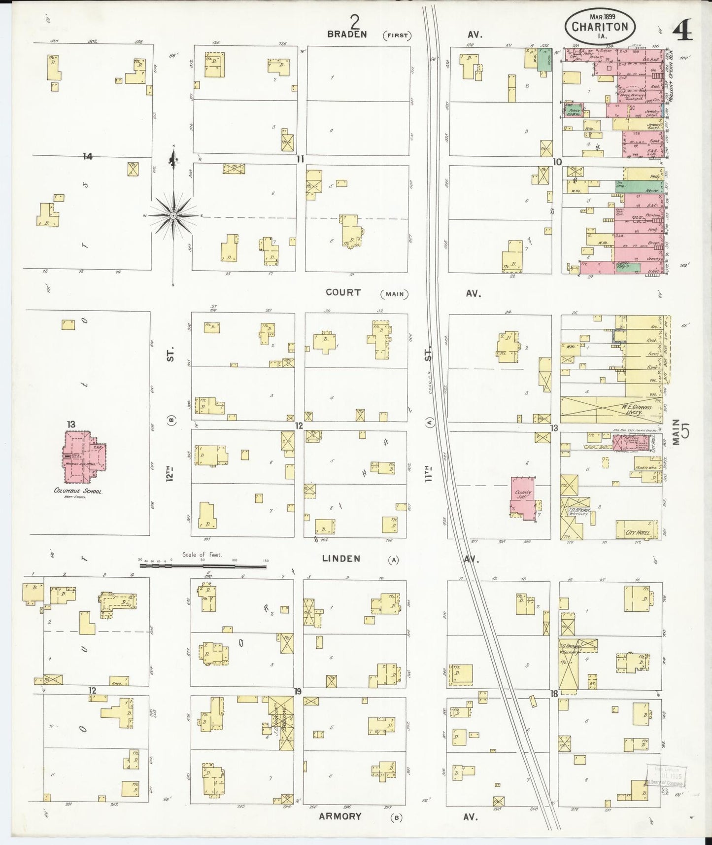 Sanborn Fire Insurance Map from Chariton, Lucas County, Iowa (1899), Sheet #0004 - Historic Sanborn Fire Insurance Map Print, vintage old map wall art