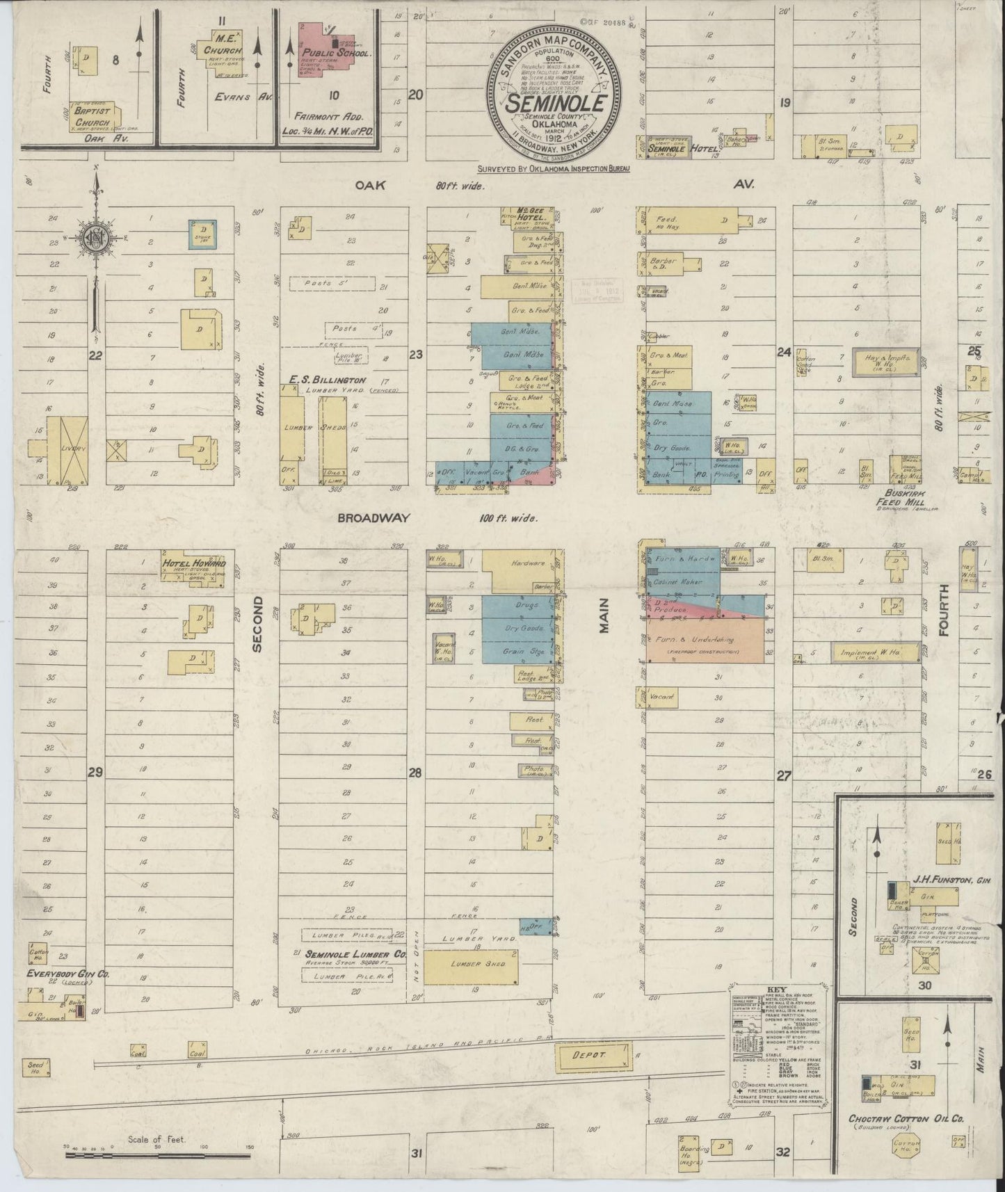 Sanborn Fire Insurance Map from Seminole, Seminole County, Oklahoma (1912), Sheet #0001 - Historic Sanborn Fire Insurance Map Print, vintage old map wall art, antique decor, genealogy gift, Oklahoma Oklahoma map