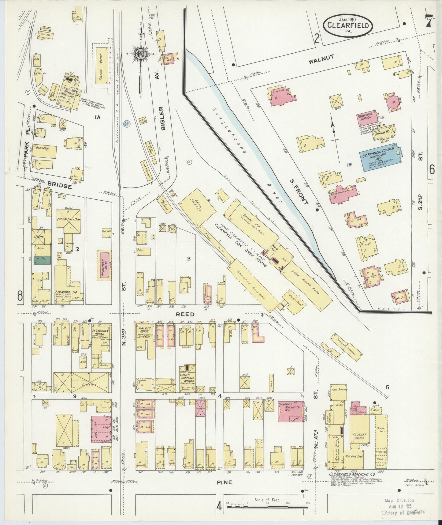 Sanborn Fire Insurance Map from Clearfield, Clearfield County, Pennsylvania (1911), Sheet #0007 - Historic Sanborn Fire Insurance Map Print, vintage old map wall art, antique decor, genealogy gift, Pennsylvania Pennsylvania map