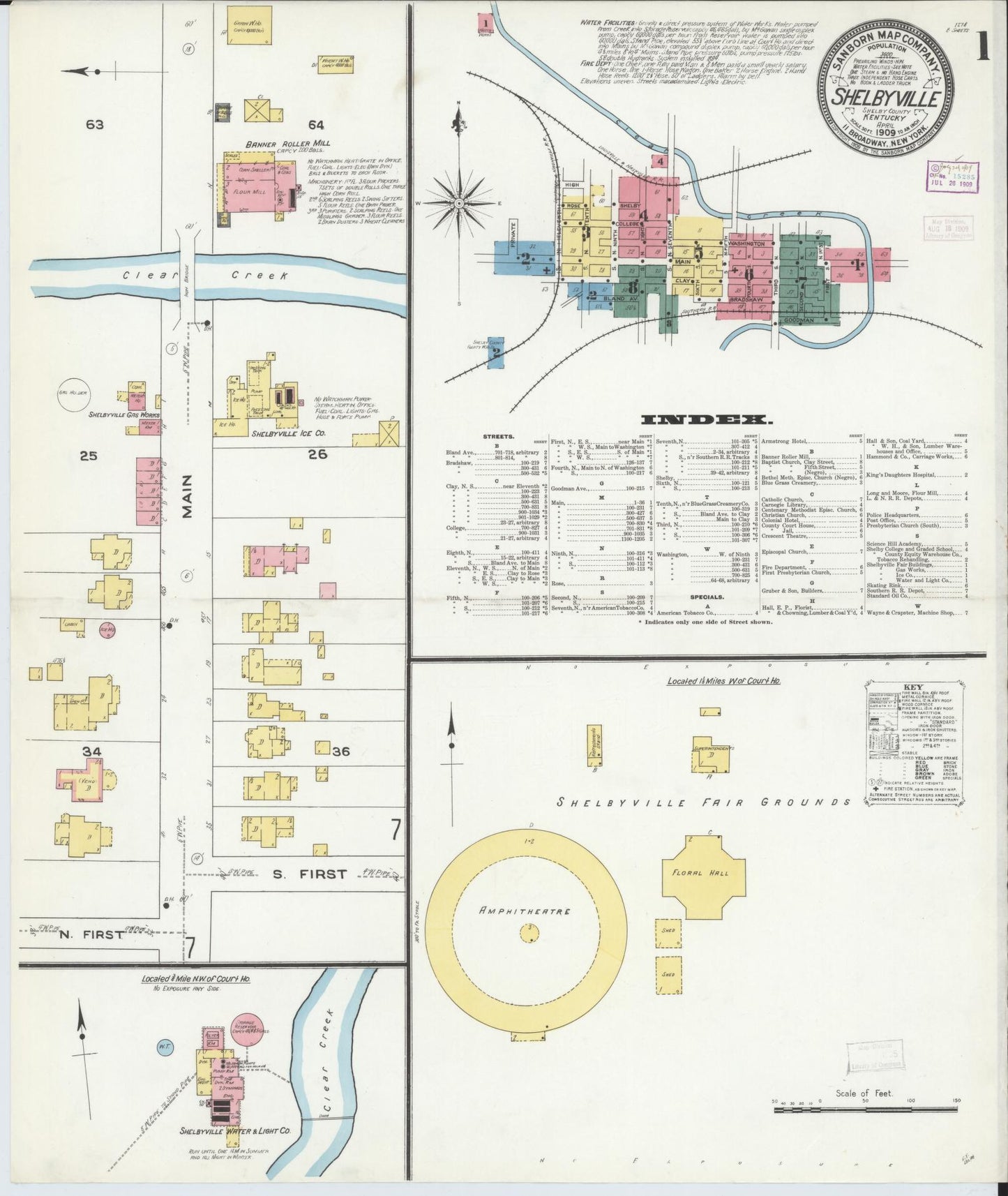 Sanborn Fire Insurance Map from Shelbyville, Shelby County, Kentucky (1909), Sheet #0001 - Historic Sanborn Fire Insurance Map Print, vintage old map wall art, antique decor, genealogy gift, Kentucky Kentucky map