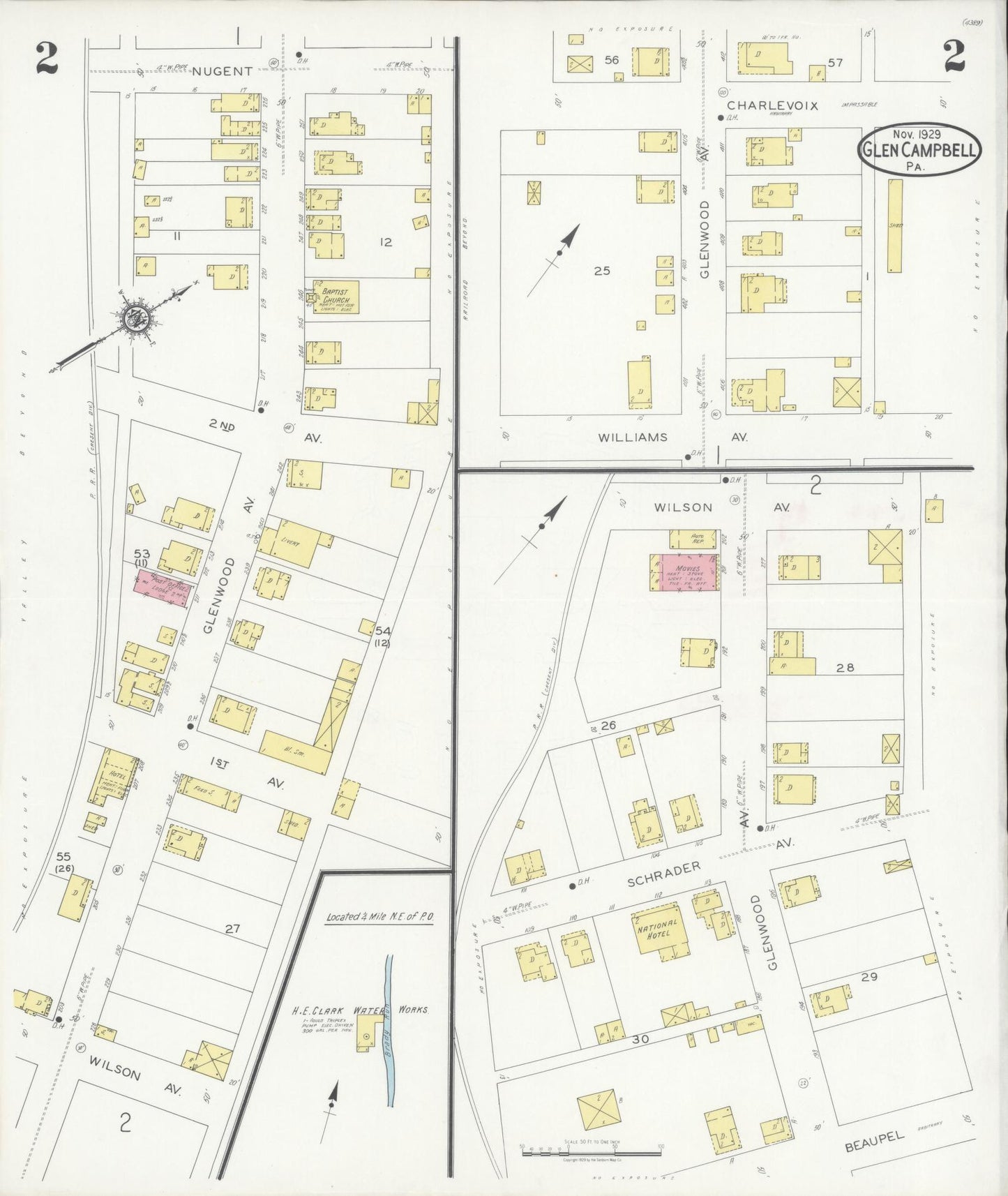Sanborn Fire Insurance Map from Glen Campbell, Indiana County, Pennsylvania (1929), Sheet #0002 - Historic Sanborn Fire Insurance Map Print, vintage old map wall art, antique decor, genealogy gift, Pennsylvania Pennsylvania map