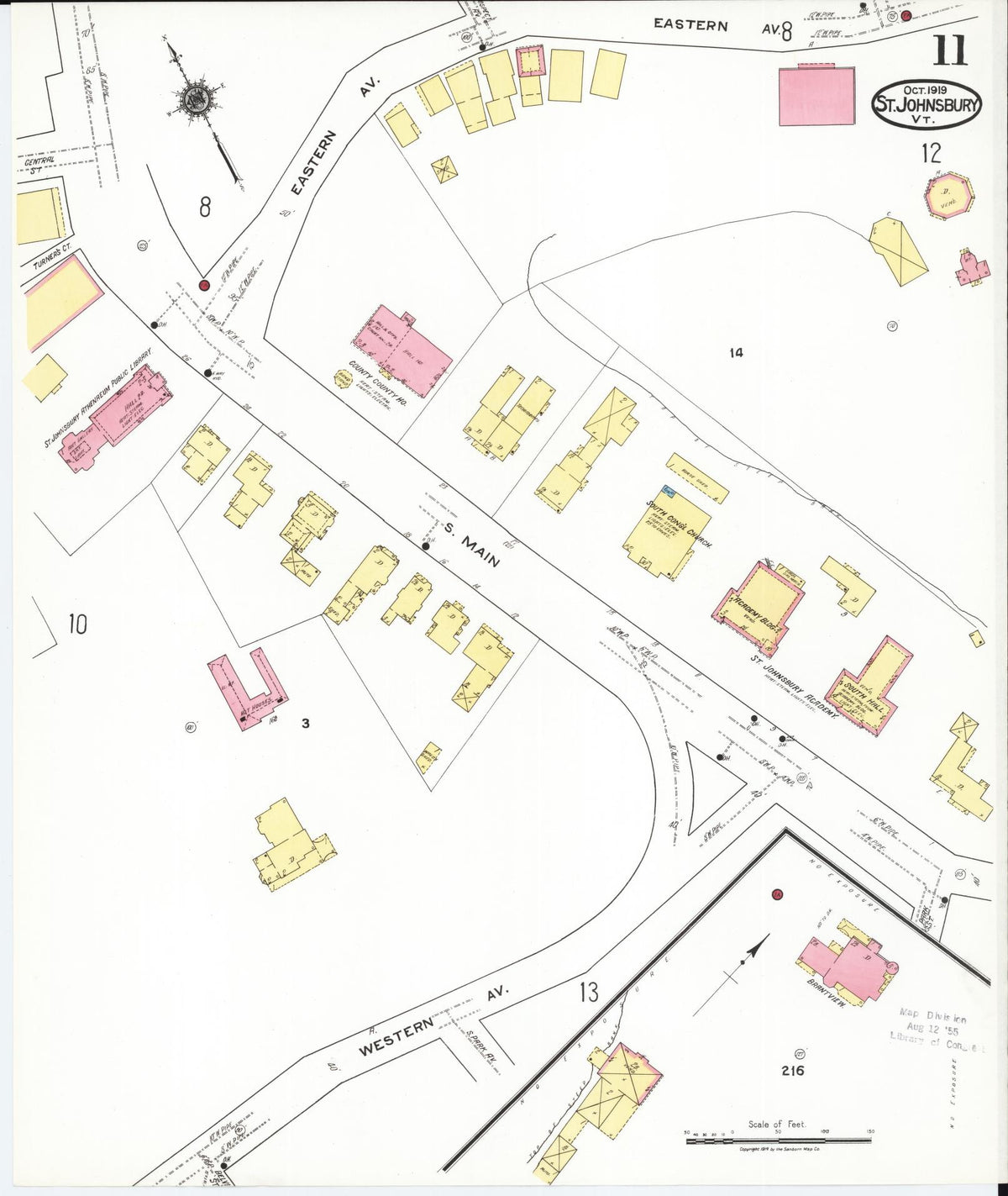 Sanborn Fire Insurance Map from Saint Johnsbury, Caledonia County, Vermont (1919), Sheet #0011 - Historic Sanborn Fire Insurance Map Print, vintage old map wall art, antique decor, genealogy gift, Vermont Vermont map
