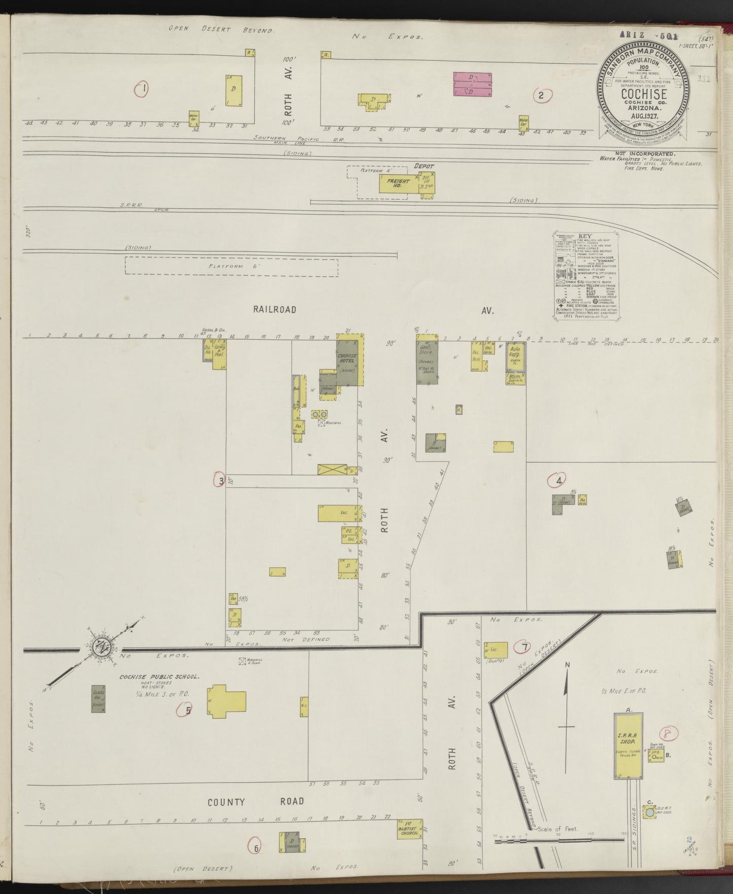 Sanborn Fire Insurance Map from Cochise, Cochise County, Arizona (1927), Sheet #0001 - Complete Map Set gallery image, historic Sanborn map, vintage wall art, Arizona Arizona