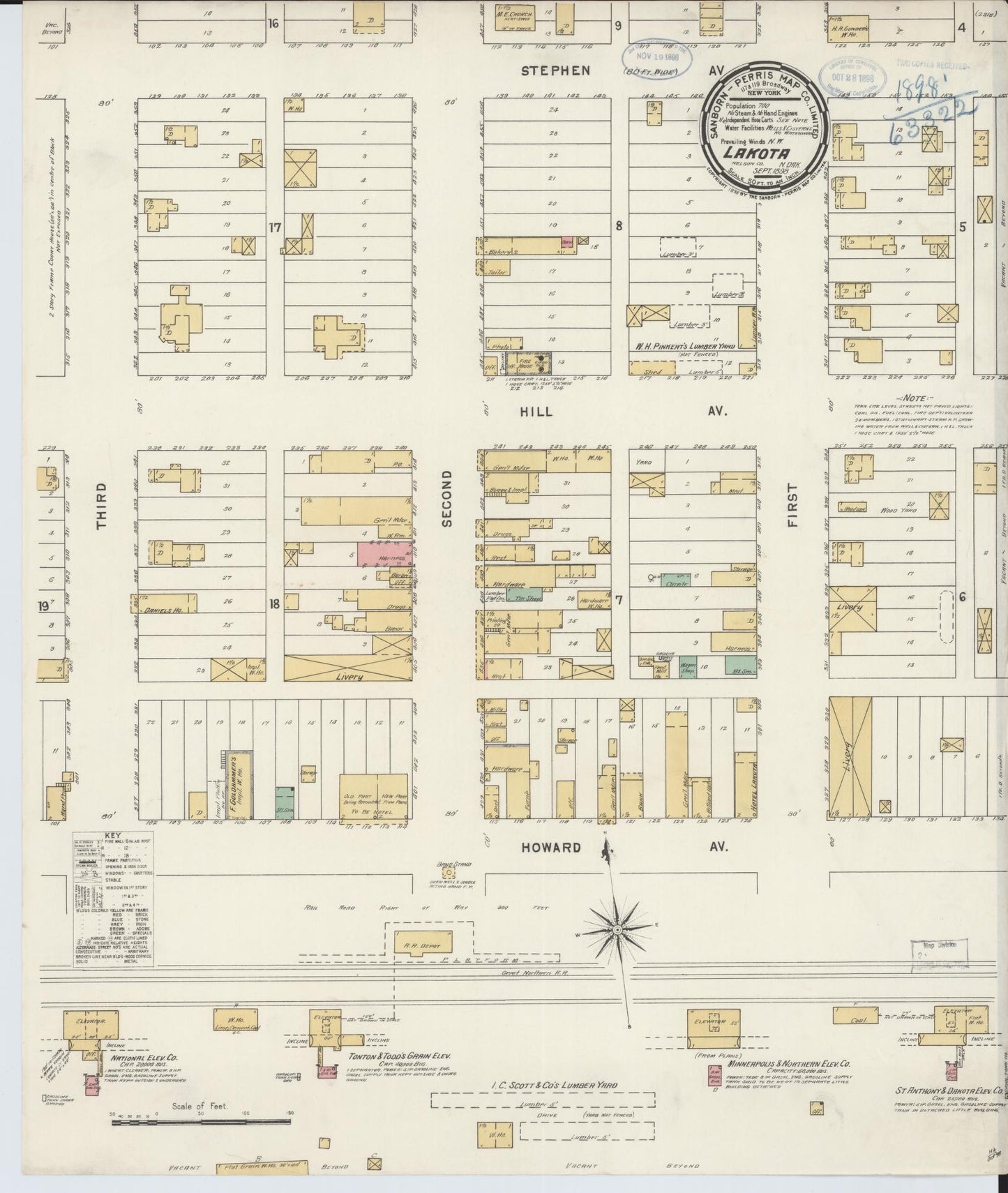 Sanborn Fire Insurance Map from Lakota, Nelson County, North Dakota (1898), Sheet #0001 - Historic Sanborn Fire Insurance Map Print, vintage old map wall art, antique decor, genealogy gift, North Dakota North Dakota map