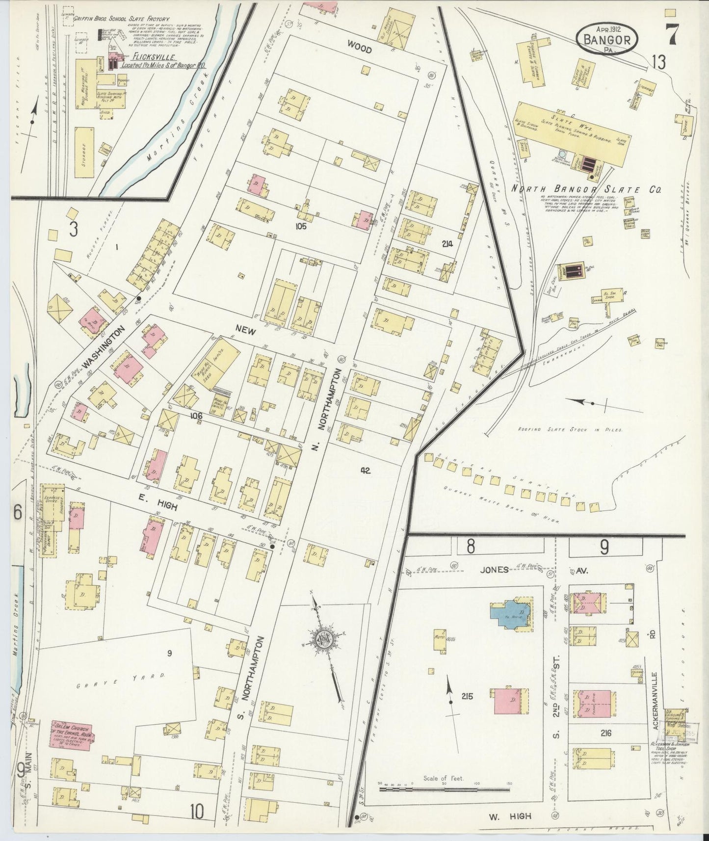 Sanborn Fire Insurance Map from Bangor, Northampton County, Pennsylvania (1912), Sheet #0007 - Historic Sanborn Fire Insurance Map Print, vintage old map wall art, antique decor, genealogy gift, Pennsylvania Pennsylvania map